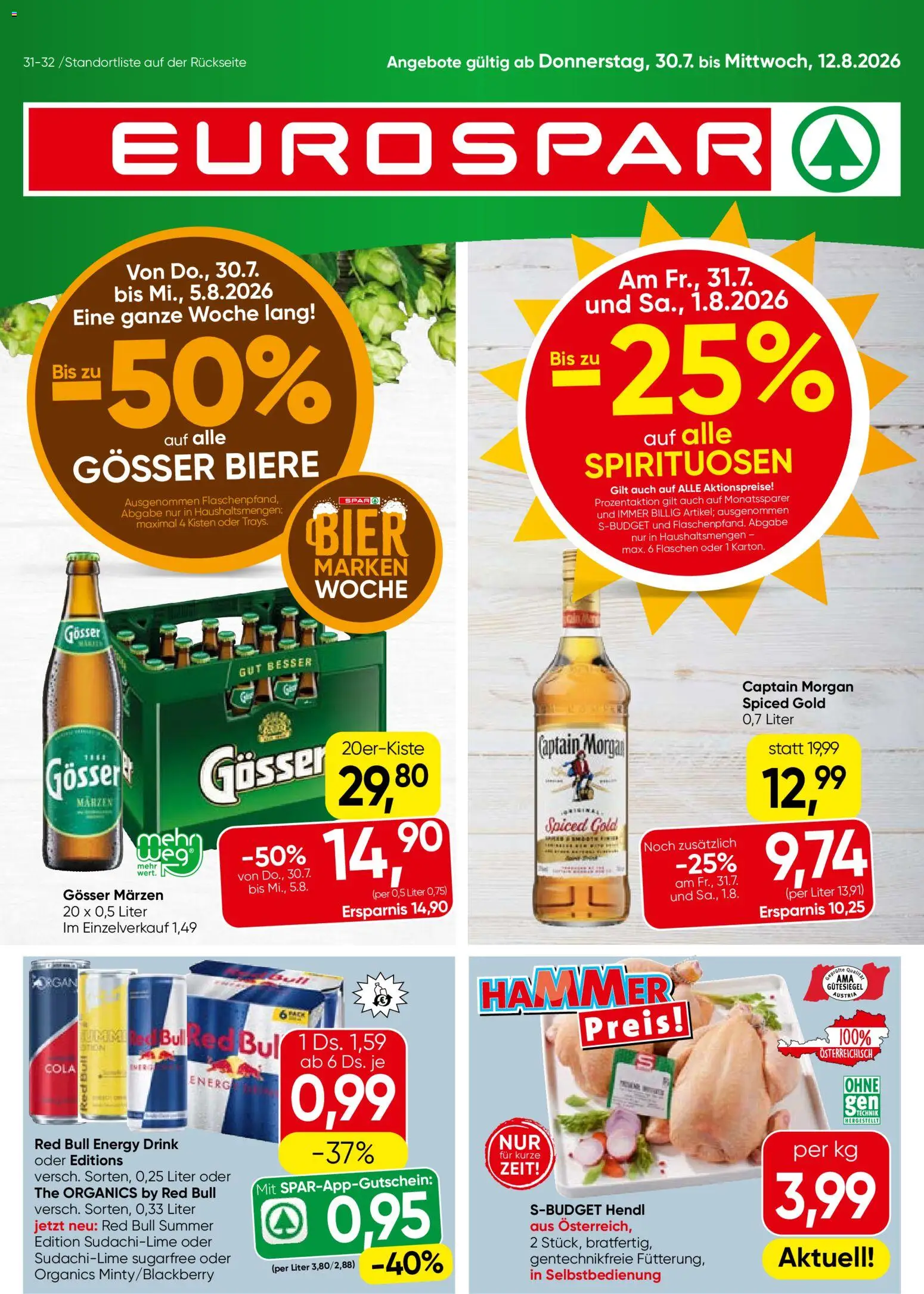 Eurospar Flugblatt gültig ab 30.07.2026 | Seite: 1 | Produkte: Bier