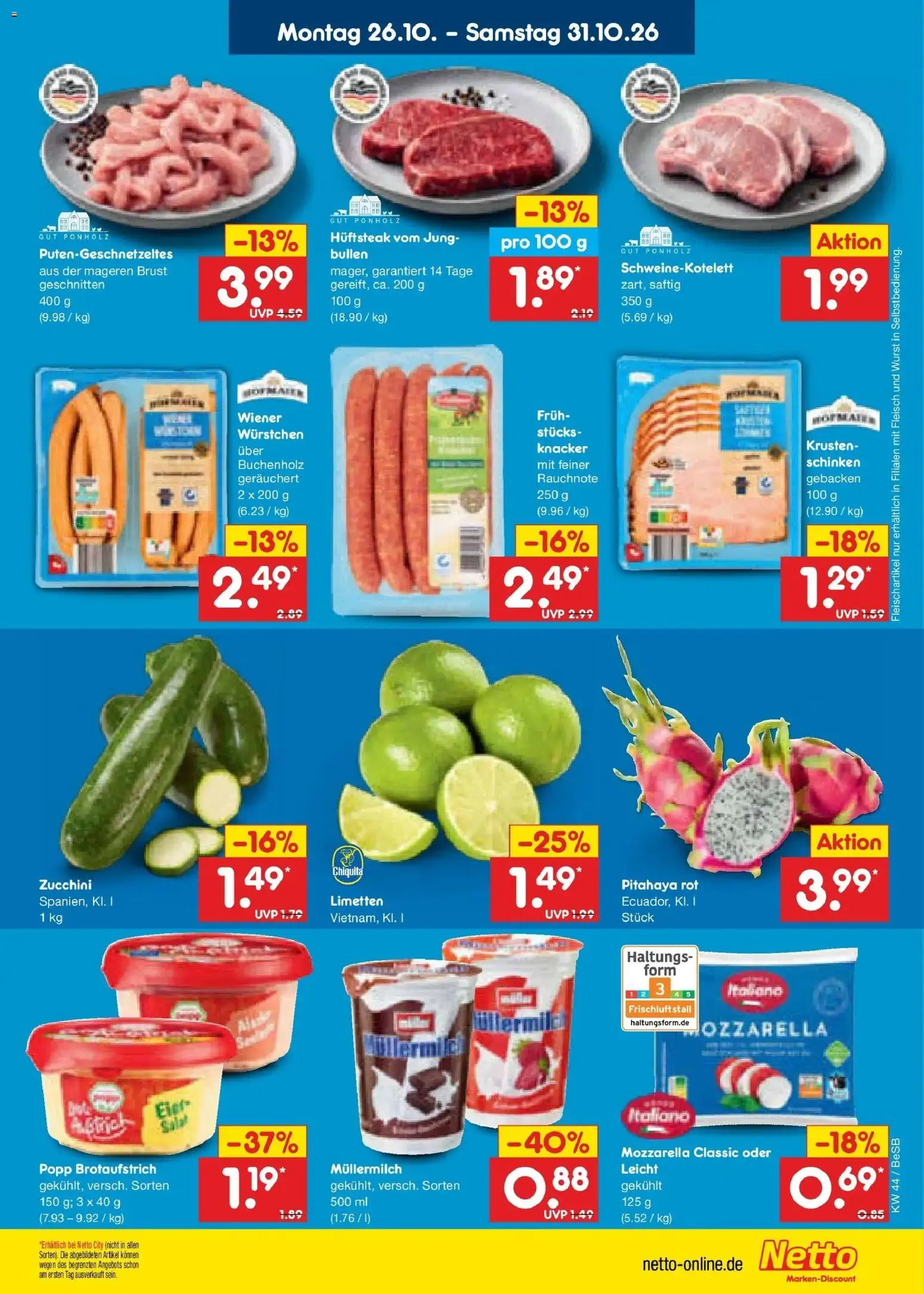 Netto Marken-Discount Prospekt – gültig ab 28.10.2026 | Seite: 28 | Produkte: Limetten, Wurst, Schinken, Zucchini