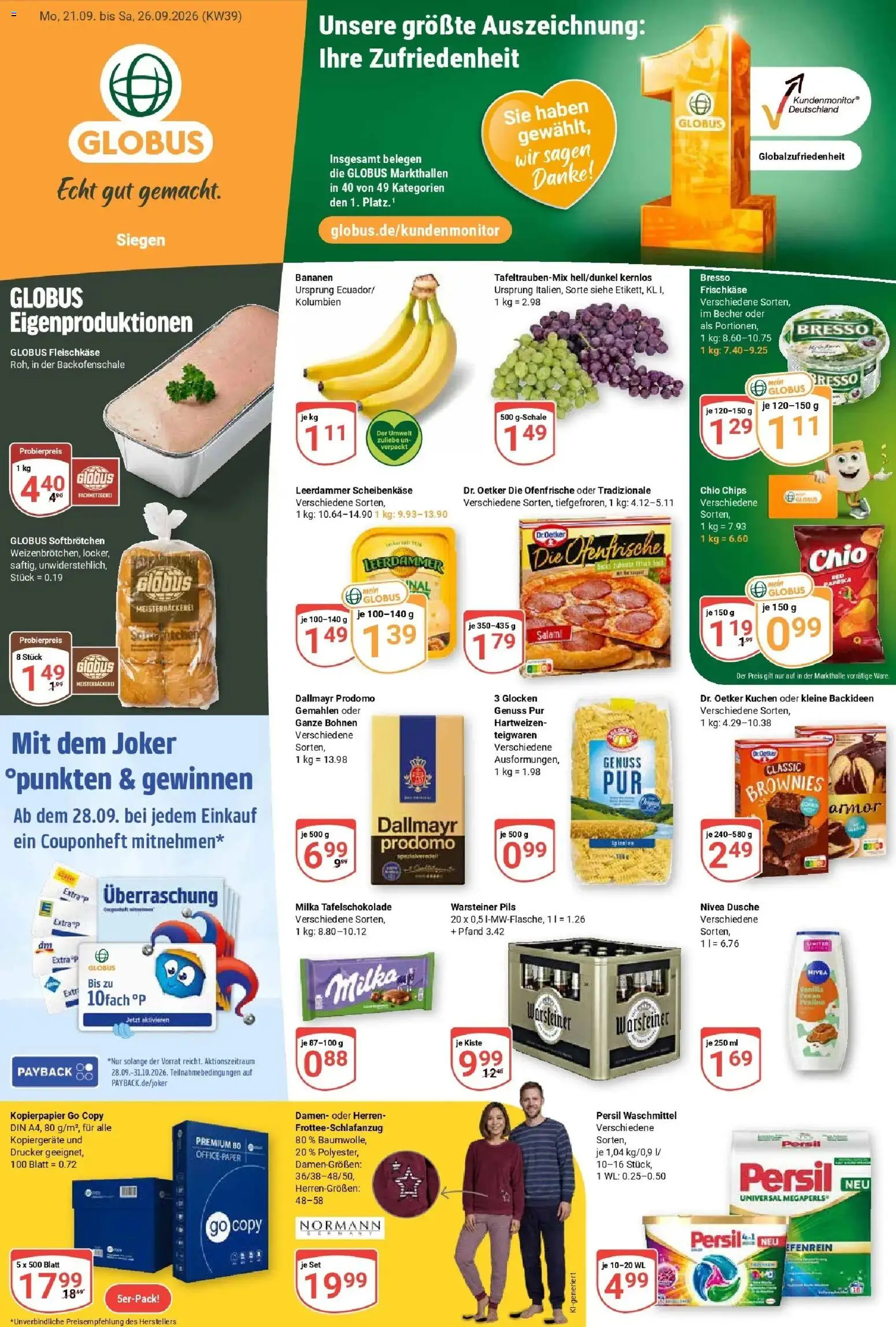 Globus Prospekt Siegen (ab 21.09.2026) » Angebote online | Seite: 3 | Produkte: Leerdammer, Dallmayr, Warsteiner, Chips
