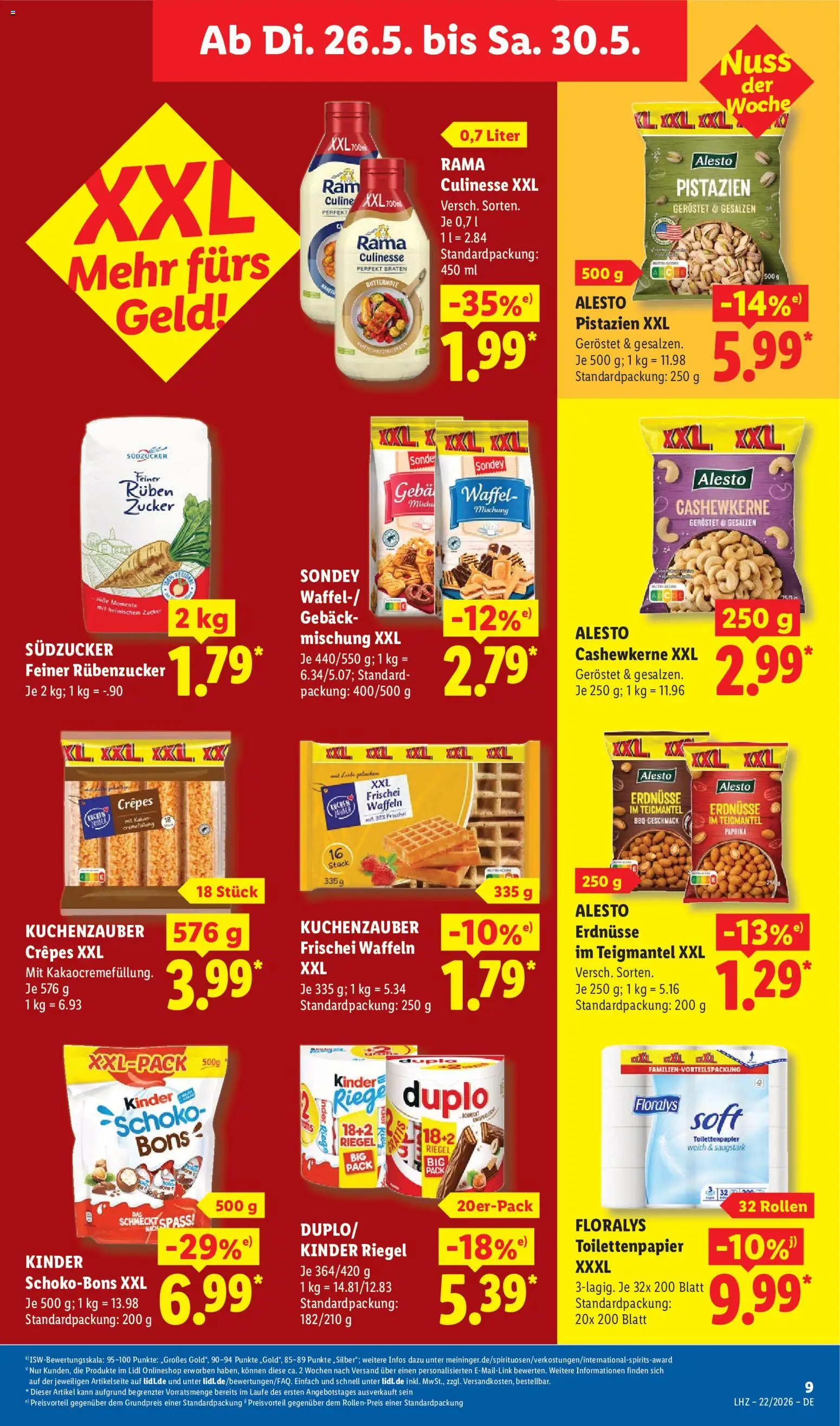 Lidl Prospekt – gültig ab 26.05.2026 | Seite: 15 | Produkte: Rama, Kinder riegel, Pistazien, Zucker