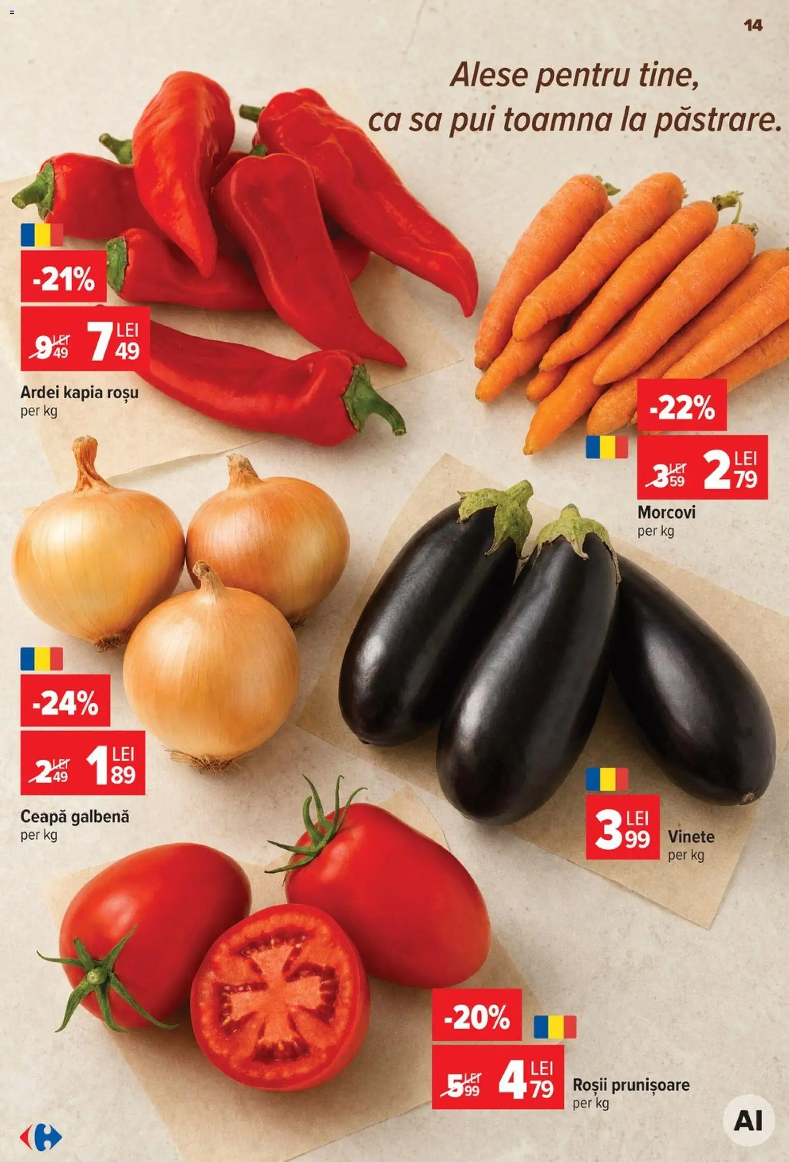 Noul catalog Carrefour – valabil de la 19.08.2026 | Pagină: 14 | Produse: Pui, Ardei, Roșii, Morcovi