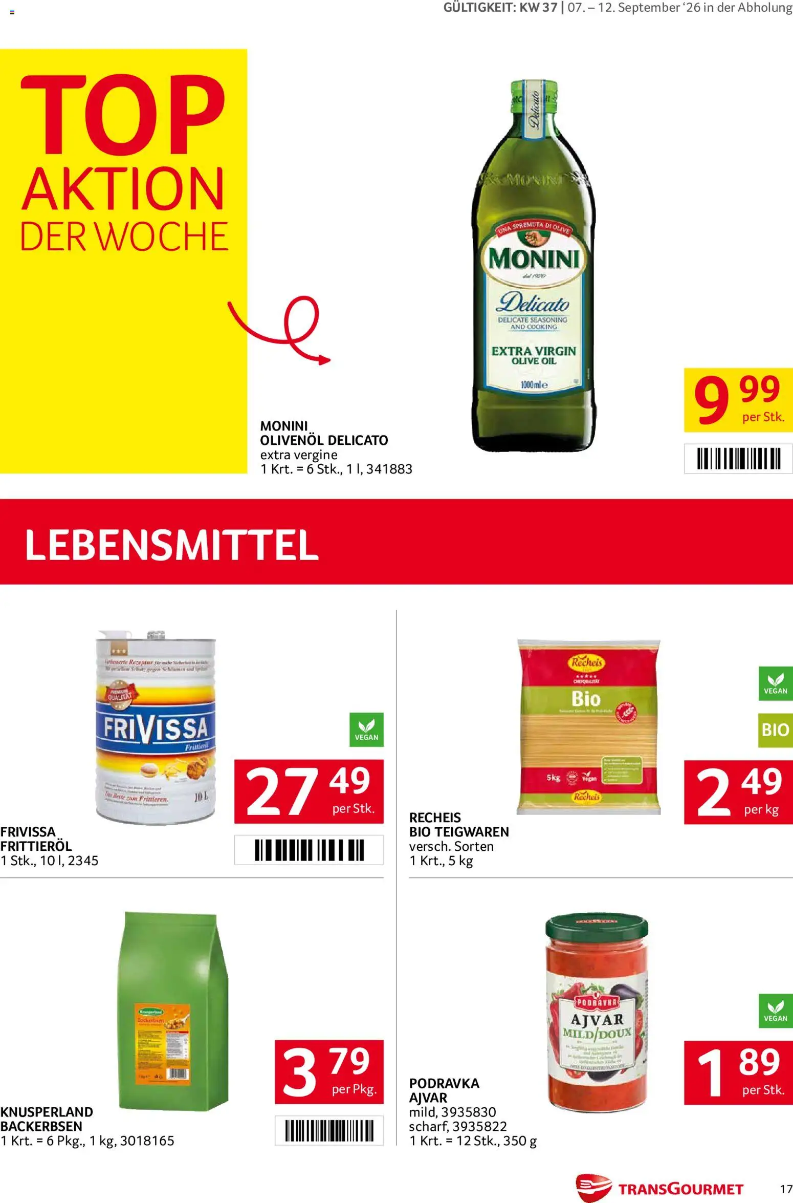 Transgourmet Flugblatt gültig ab 07.09.2026 | Seite: 17 | Produkte: Lebensmittel, Frittieröl