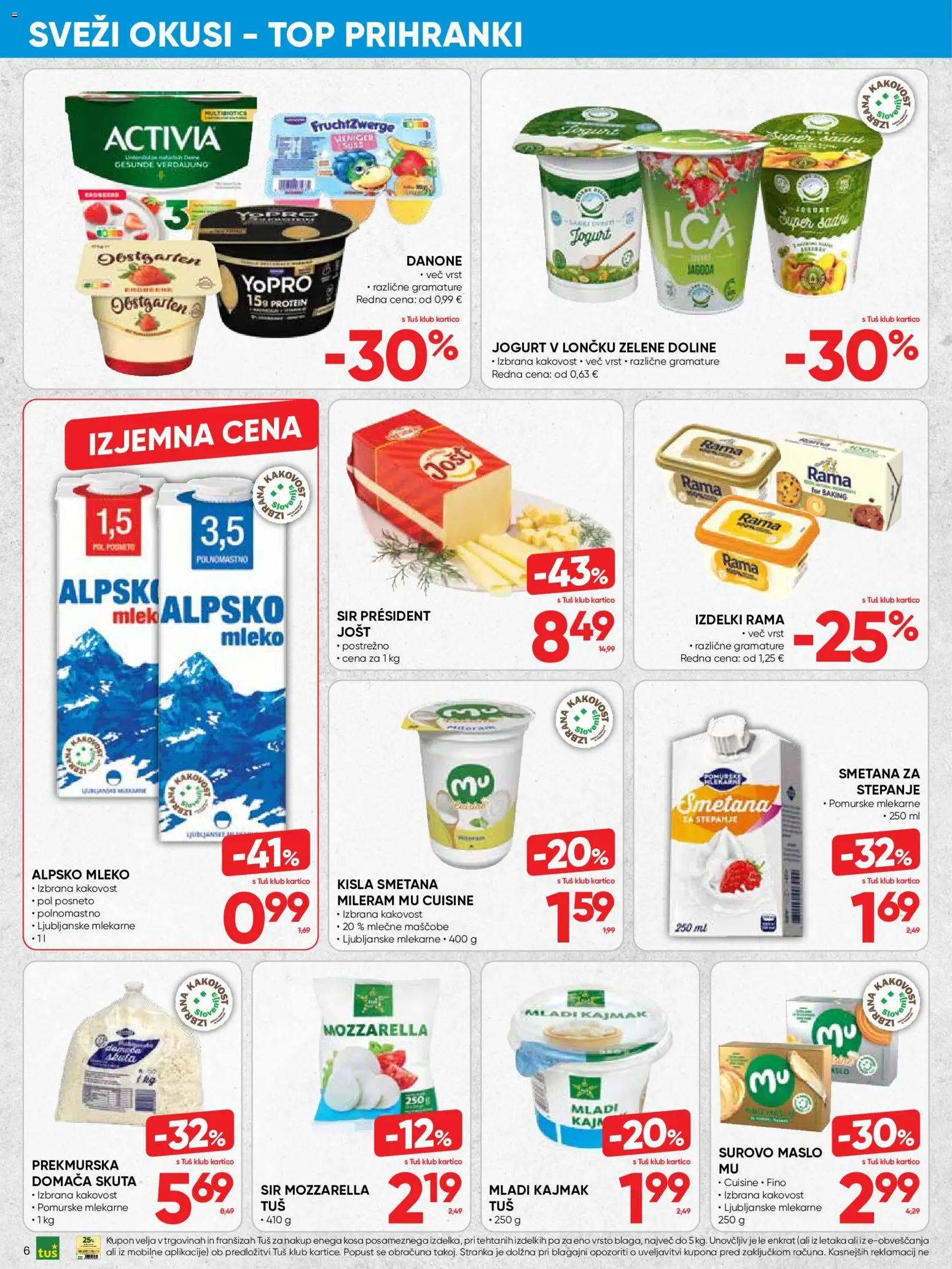 Novi Tuš katalog ponudbe – veljaven od 10.06.2026 | Stran: 6 | Izdelki: Mileram, Jogurt, Kisla smetana, Smetana