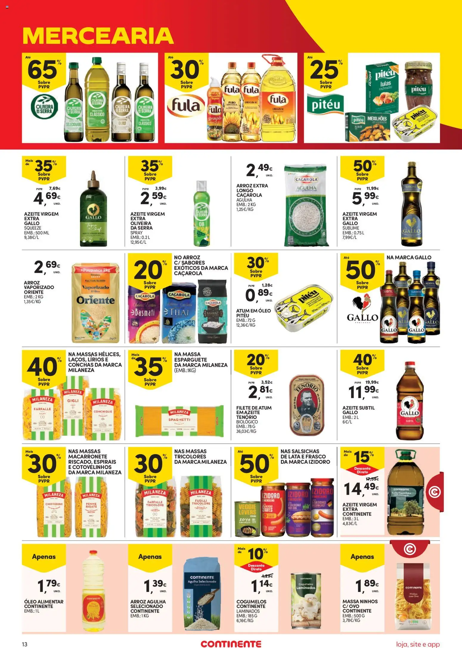 Continente folheto Bom Dia │ válido de 13/10/2026 | Página: 13 | Produtos: Esparguete, Azeite virgem extra, Mexilhões, Cogumelos