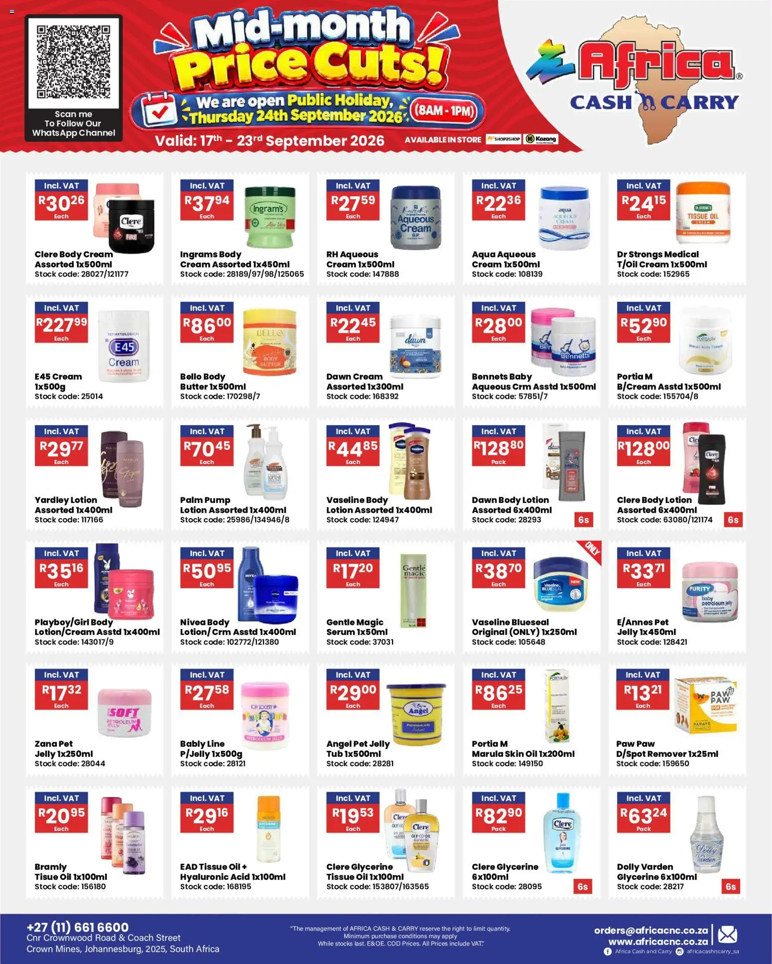 New Africa Cash & Carry catalogue – valid from 17/09/2026 | Page: 5 | Products: Serum, Butter, Stock, Petroleum jelly