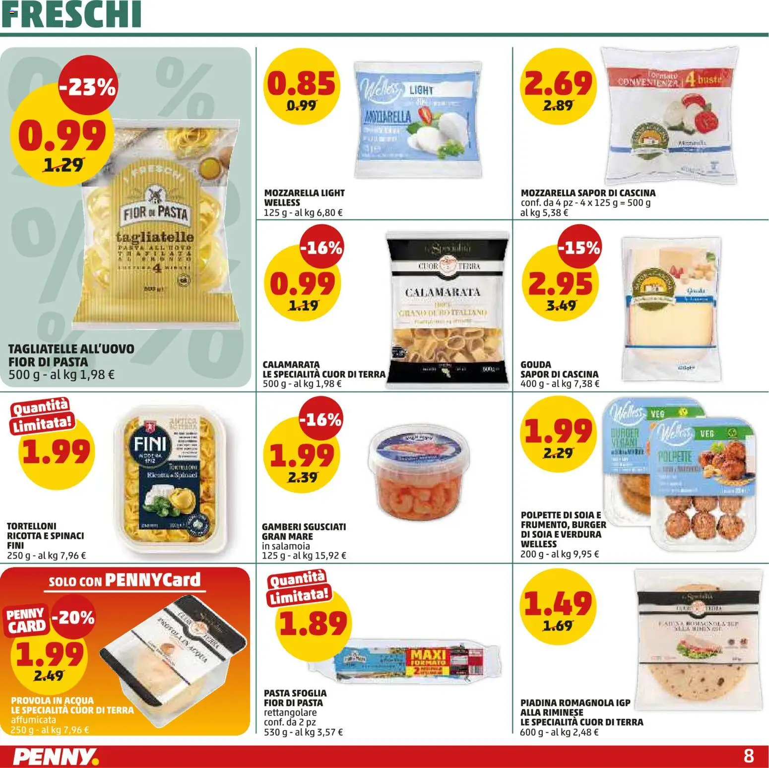 Volantino PENNY del 04.06.2026 | Pagina: 8 | Prodotti: Tagliatelle, Gamberi, Pasta, Spinaci