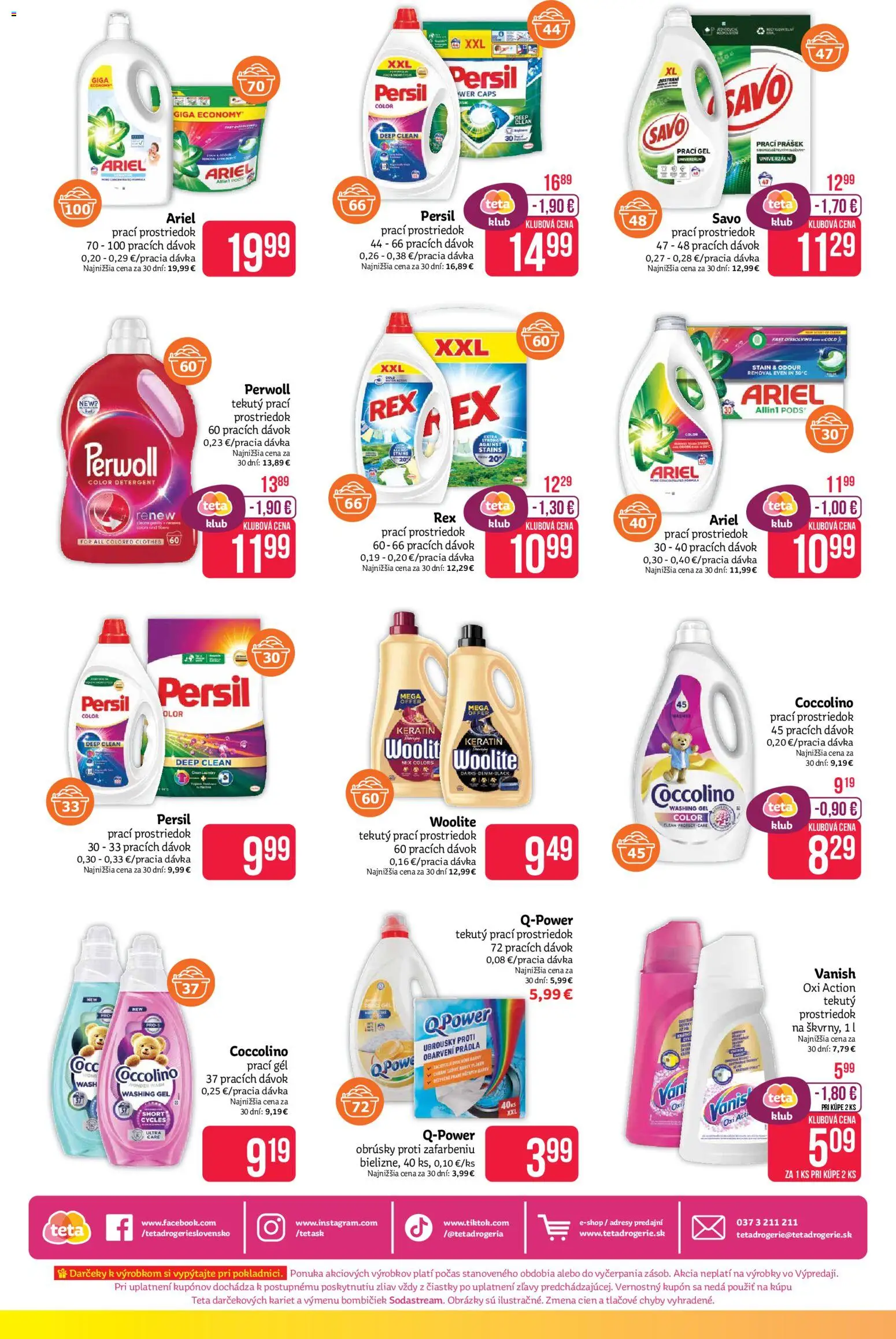 Nové Teta drogerie akcie – leták je platný od 20.07.2026 | Strana: 16 | Produkty: Persil, Perwoll, Ariel, Coccolino