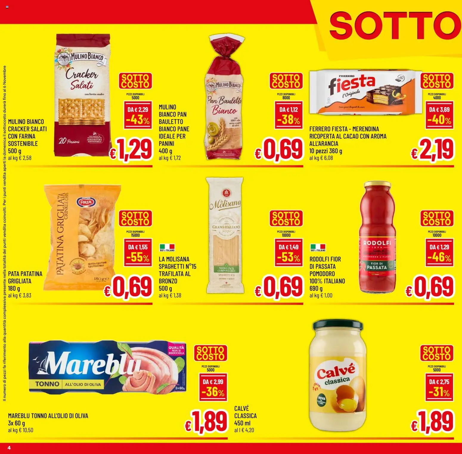 Volantino A&O del 28/10/2026 | Pagina: 4 | Prodotti: Farina, Tonno, Cacao, Spaghetti