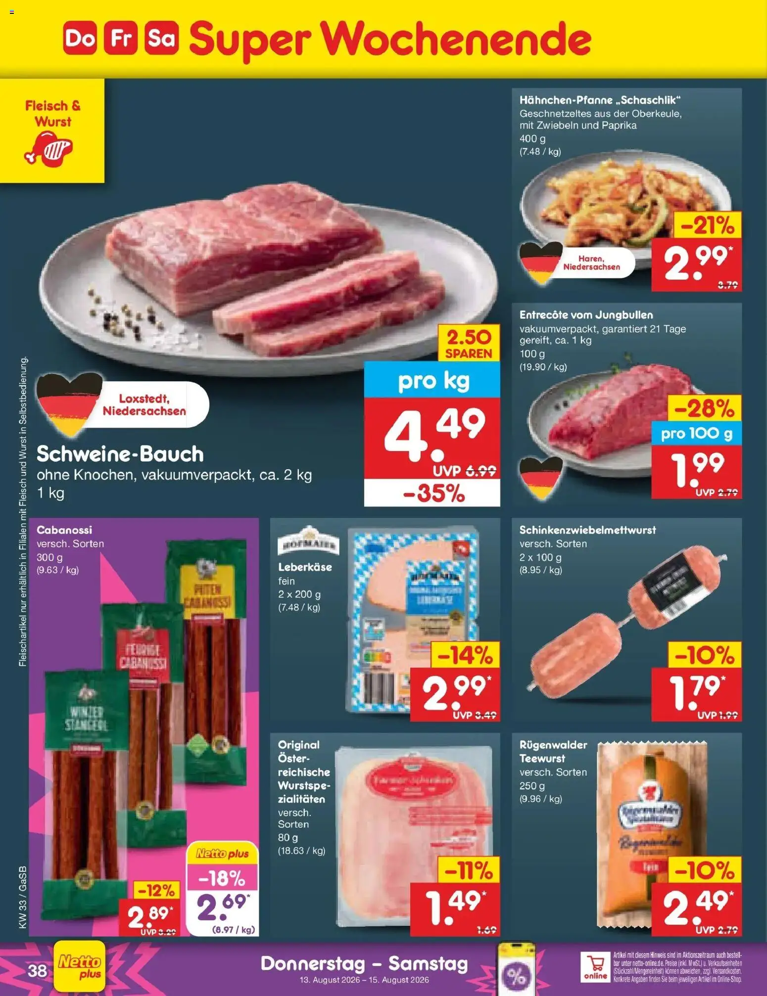 Netto Marken-Discount Prospekt – gültig ab 10.08.2026 | Seite: 54 | Produkte: Schweinebauch, Paprika, Wurst, Fleisch