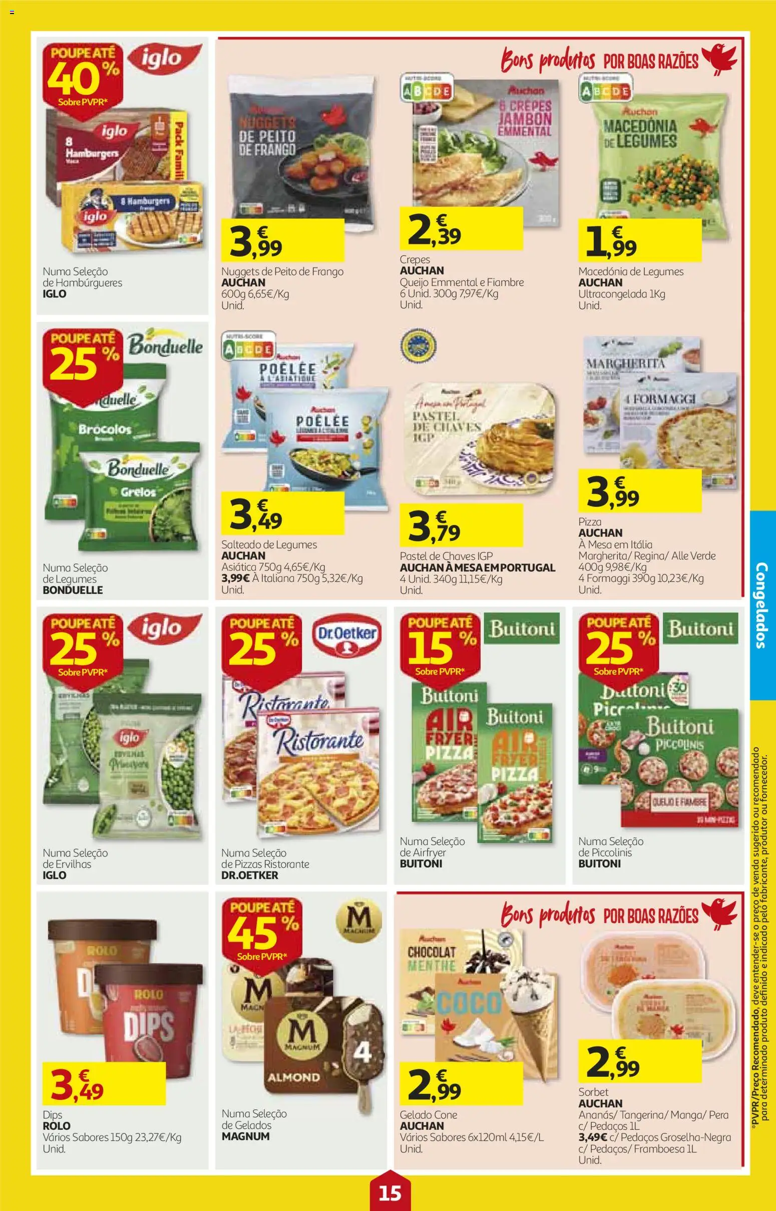 Auchan folheto │ válido de 15/10/2026 | Página: 15 | Produtos: Queijo, Pizza, Coco, Nuggets