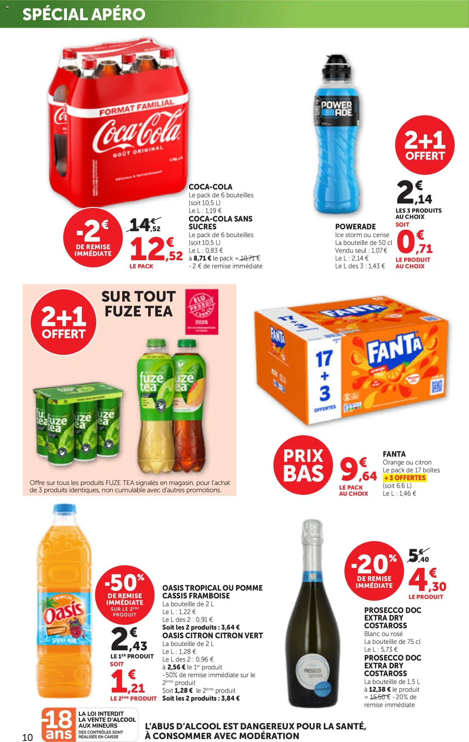{H1} | Page: 10 | Produits: Framboise, Orange, Oasis tropical, Prosecco