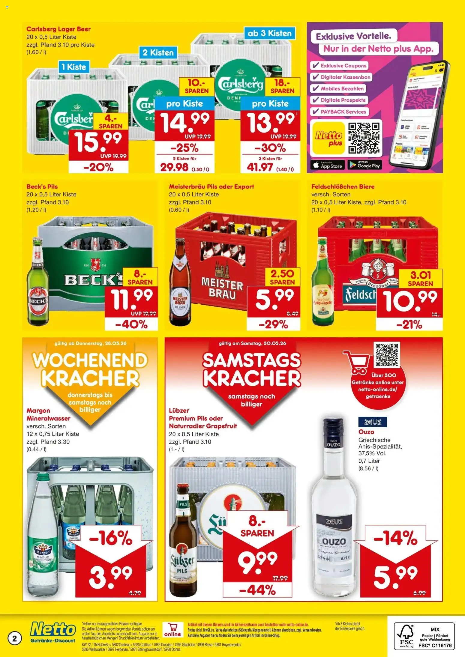 Netto Marken-Discount Prospekt Hoyerswerda – gültig ab 26.05.2026 | Seite: 2 | Produkte: Ouzo, Carlsberg, Pils, Mineralwasser