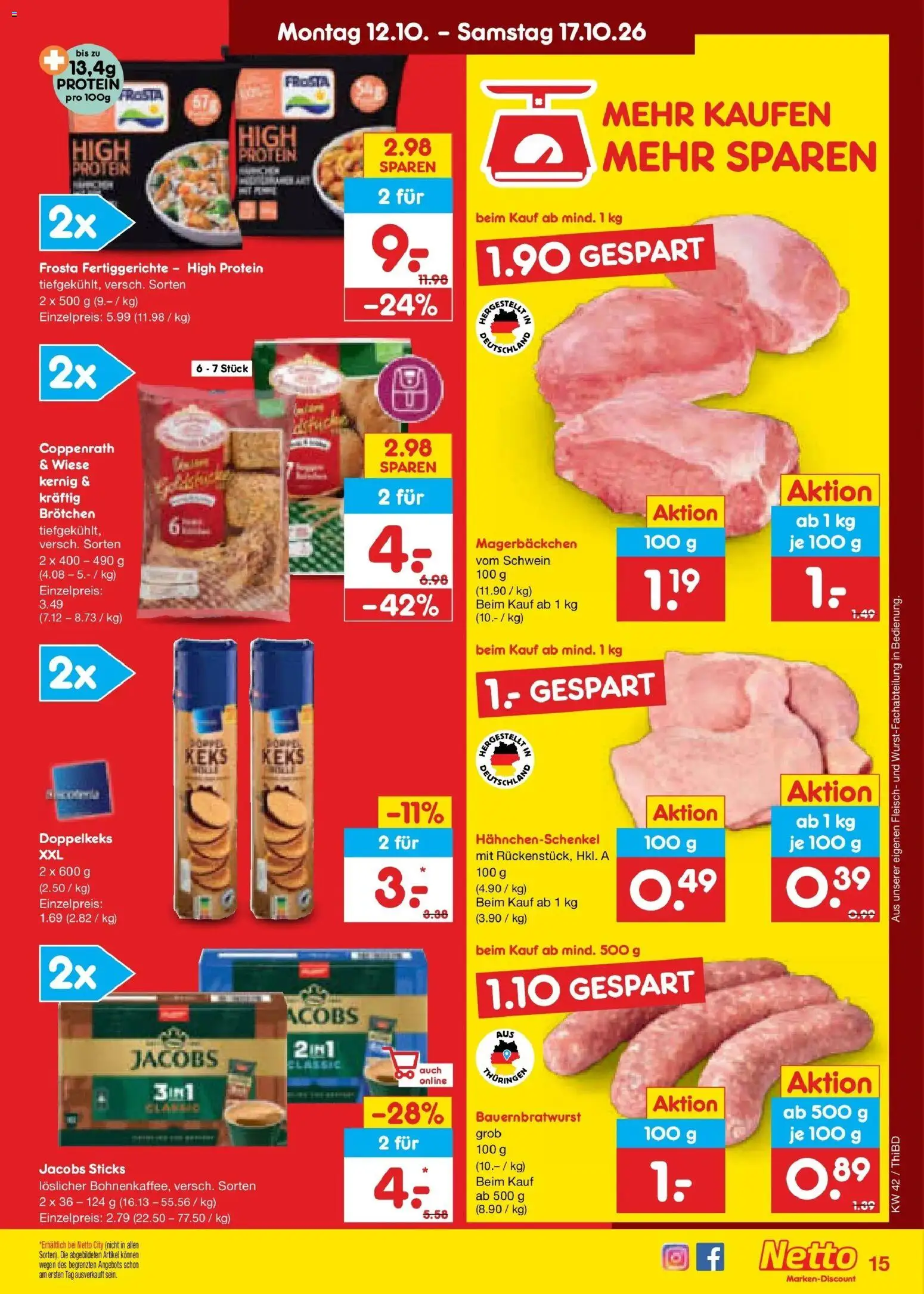 Netto Marken-Discount Prospekt Thiendorf – gültig ab 12.10.2026 | Seite: 17 | Produkte: Hahnchenschenkel, Frosta, Fertiggerichte, Fleisch