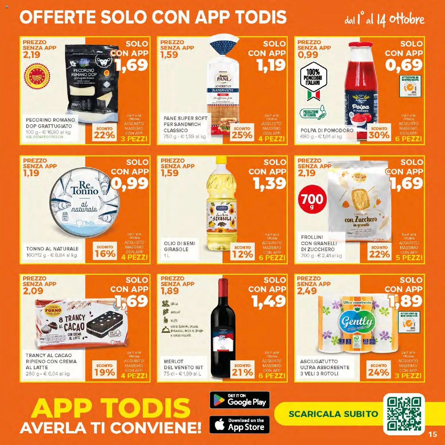 Volantino Todis del 01/10/2026 | Pagina: 15 | Prodotti: Latte, The, Asciugatutto, Frollini