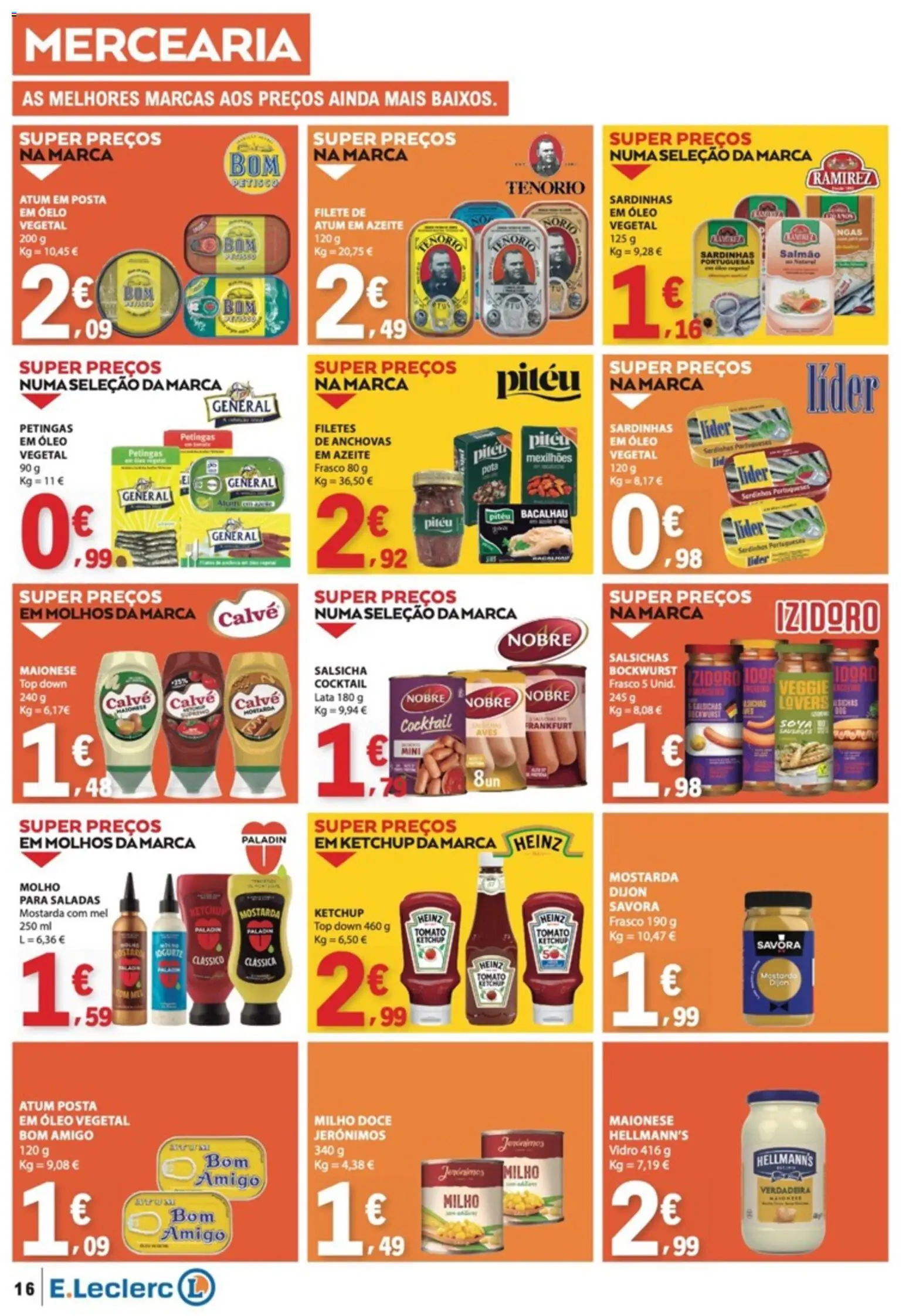 E.Leclerc folheto │ válido de 13/08/2026 | Página: 16 | Produtos: Anchovas, Óleo vegetal, Mexilhões, Milho