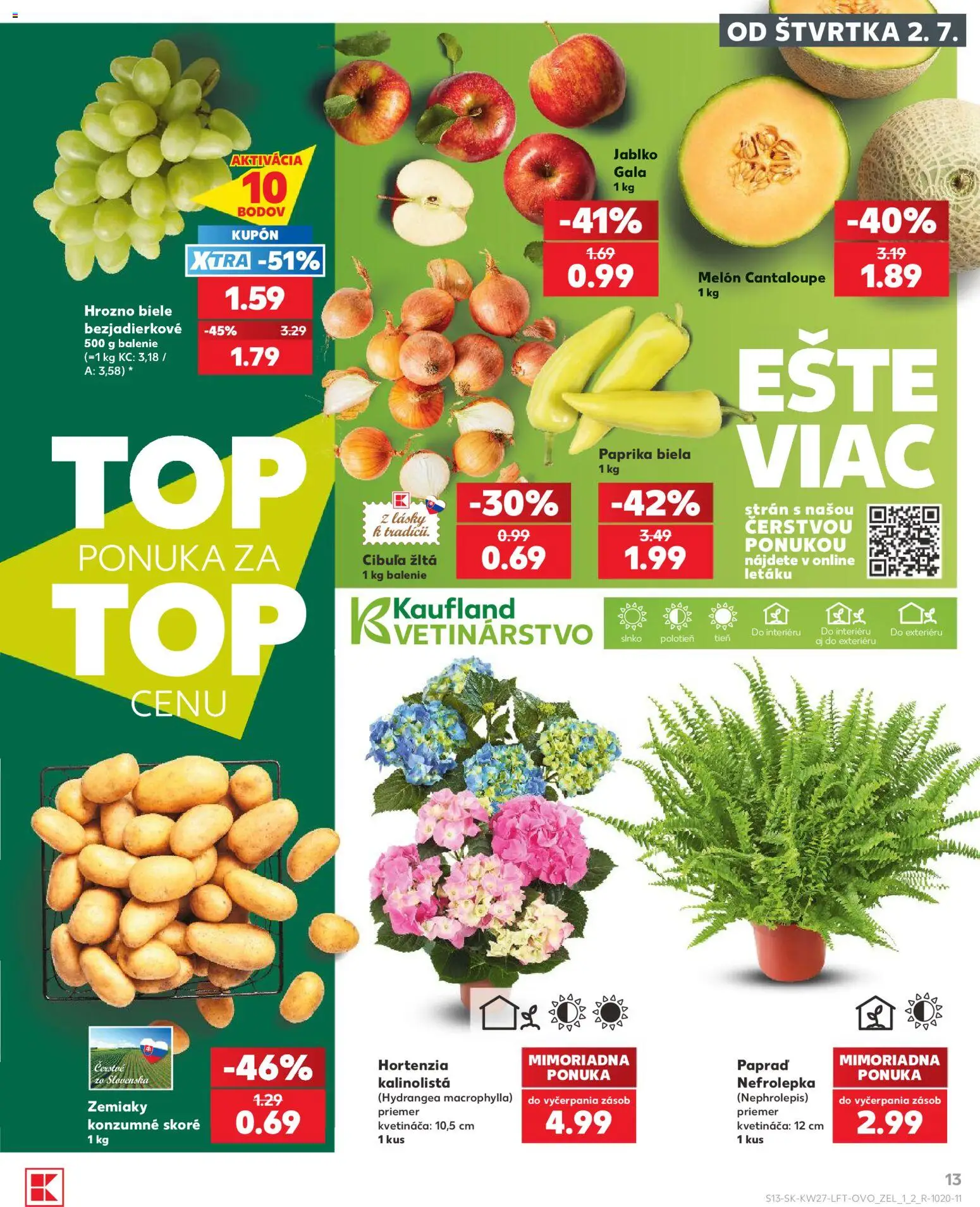Nové Kaufland akcie – leták je platný od 02.07.2026 | Strana: 13 | Produkty: Paprika, Zemiaky, Melón, Hrozno