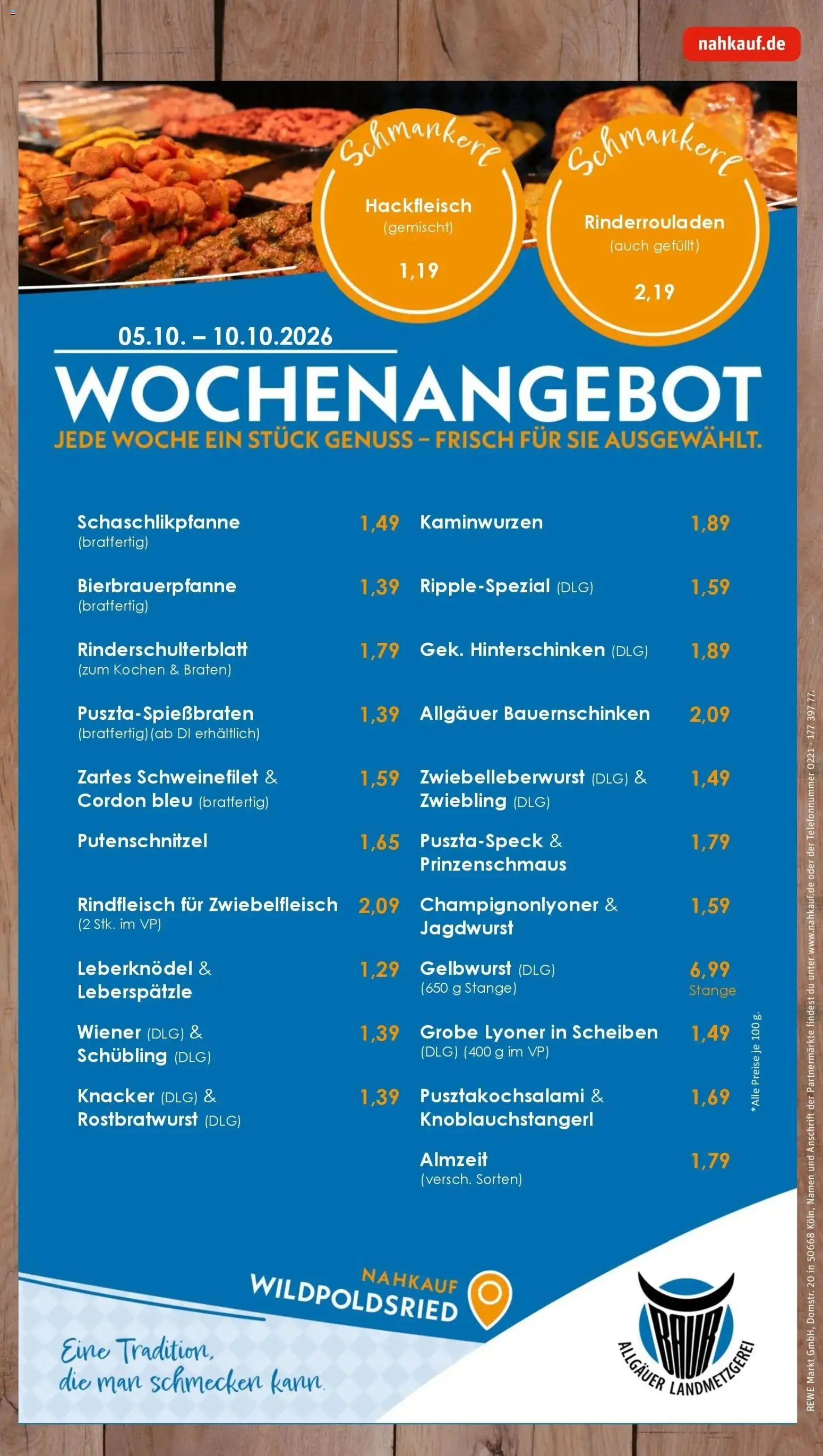REWE Prospekt ab 05.10.2026 zum Blättern » Angebote | Seite: 9 | Produkte: Leberknödel, Rinderrouladen, Putenschnitzel, Hackfleisch