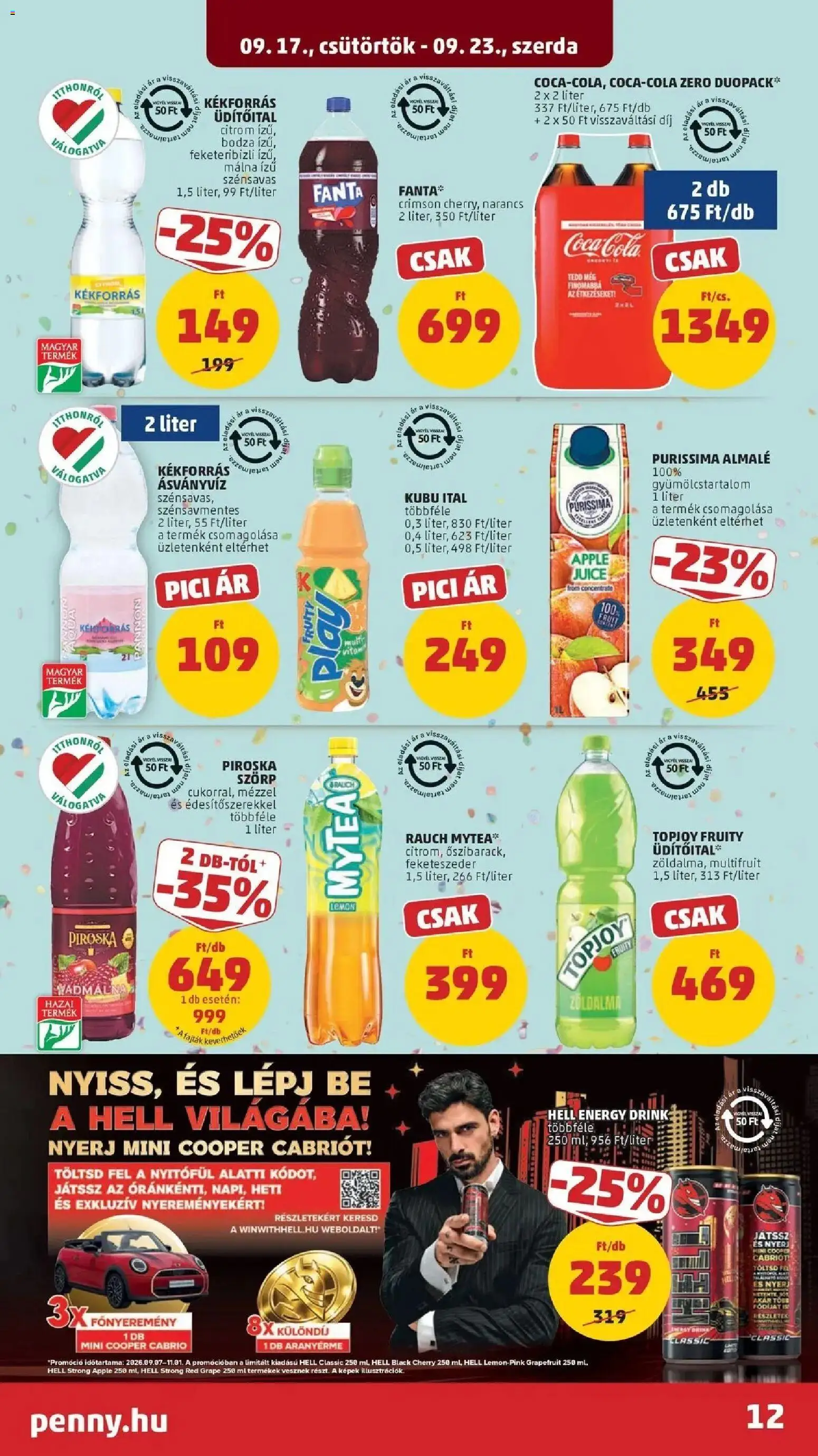 PENNY aktuális akciós újság: 2026.09.17.-tól lapozható | Oldal: 12 | Termékek: Málna, Cola, Tea, Grapefruit