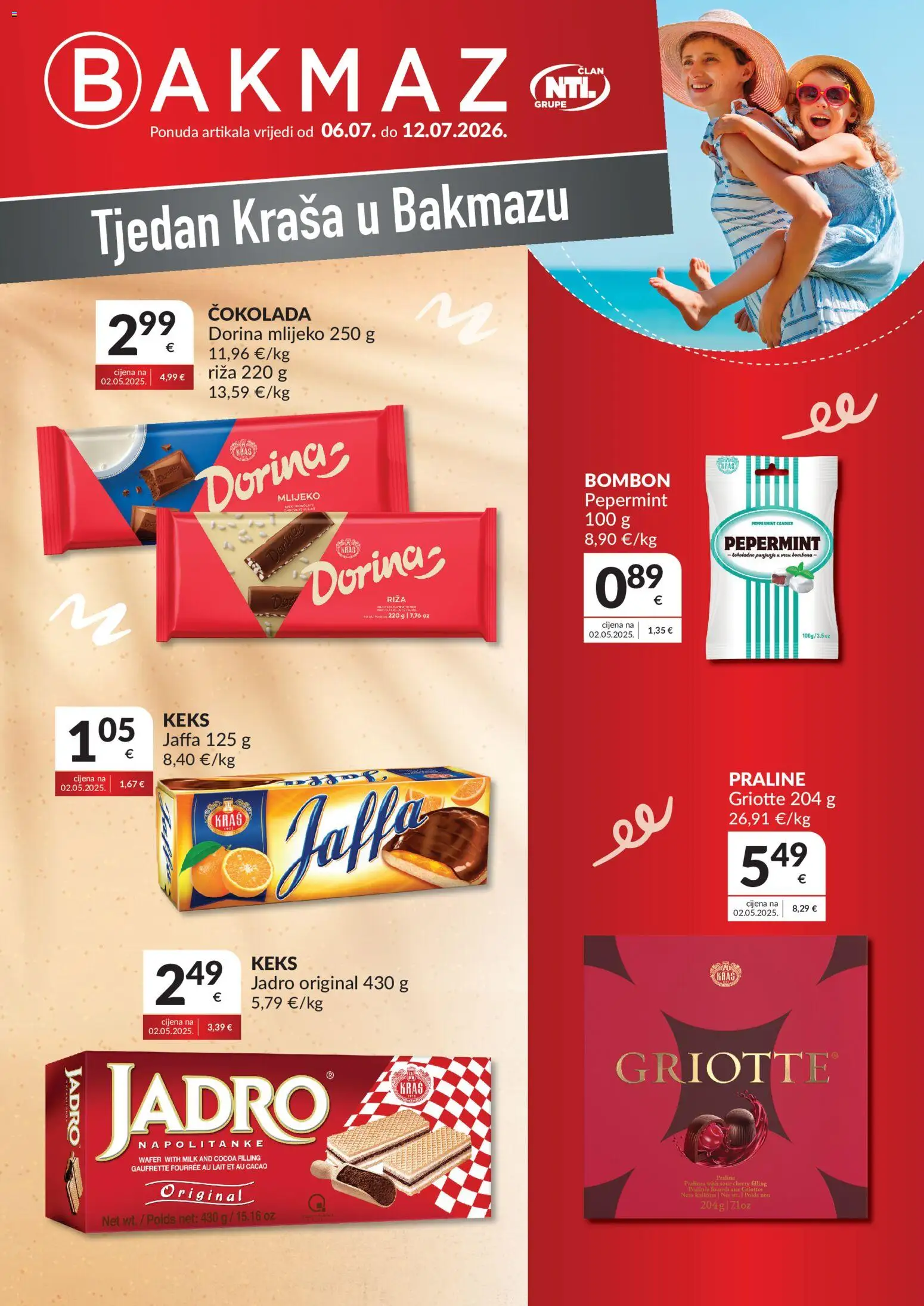 Bakmaz katalog | vrijedi od 06.07.2026 | Stranica: 1 | Proizvodi: Dorina, Mlijeko, Riža, Keks