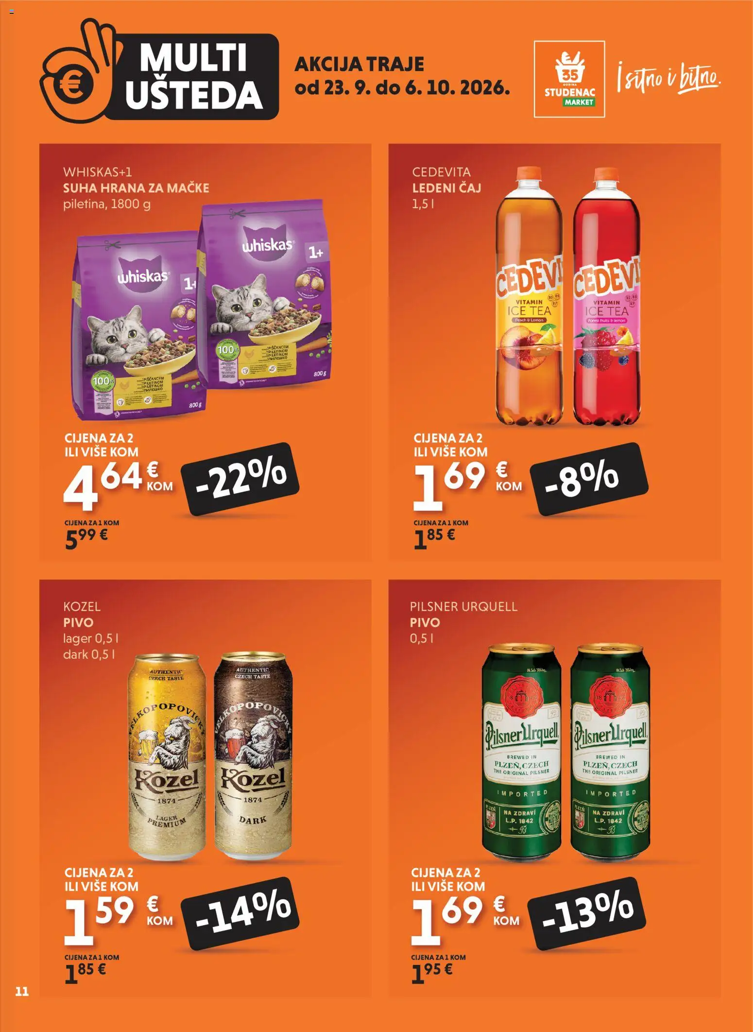 Studenac katalog | vrijedi od 23.09.2026 | Stranica: 11 | Proizvodi: Pivo, Ledeni čaj, Čaj, Cedevita