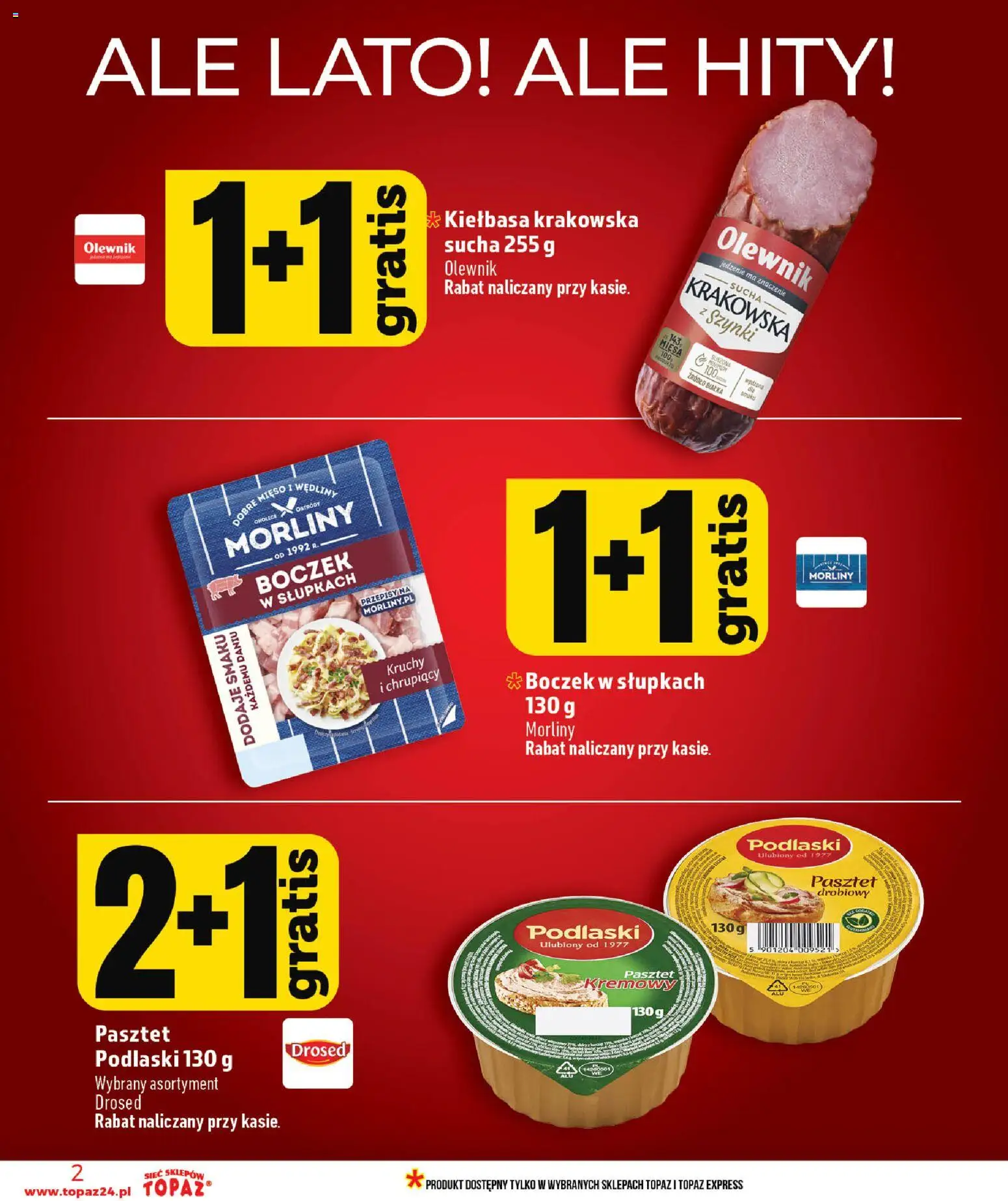 Topaz gazetka od 02.07.2026 | Strona: 2 | Produkty: Mięso, Kiełbasa krakowska, Boczek, Wędliny