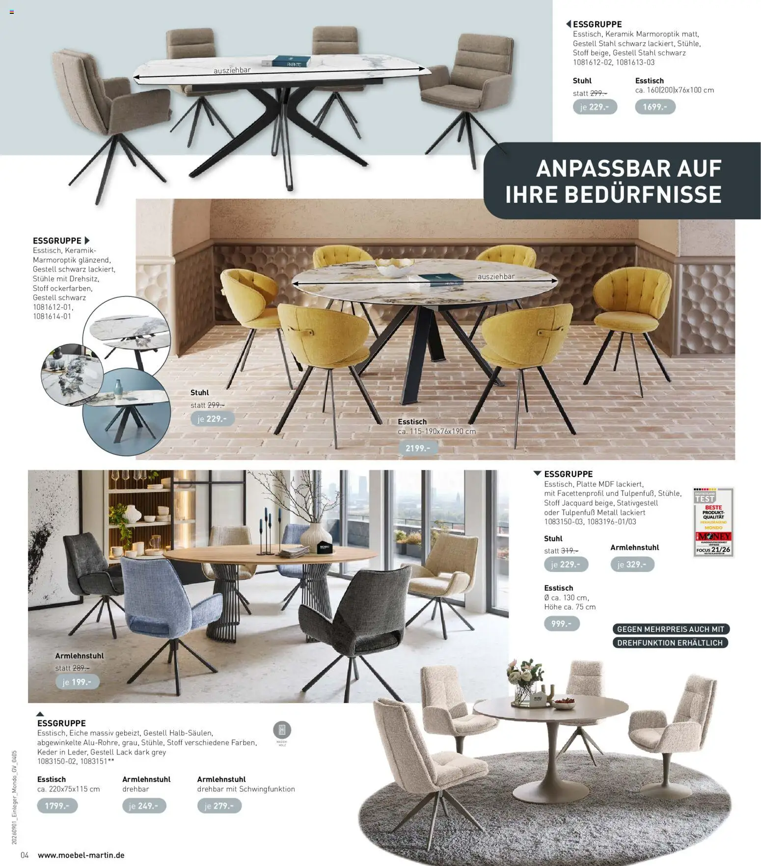 Möbel Martin Katalog Mondo – gültig ab 01.09.2026 | Seite: 4 | Produkte: Esstisch, Essgruppe, Stuhl
