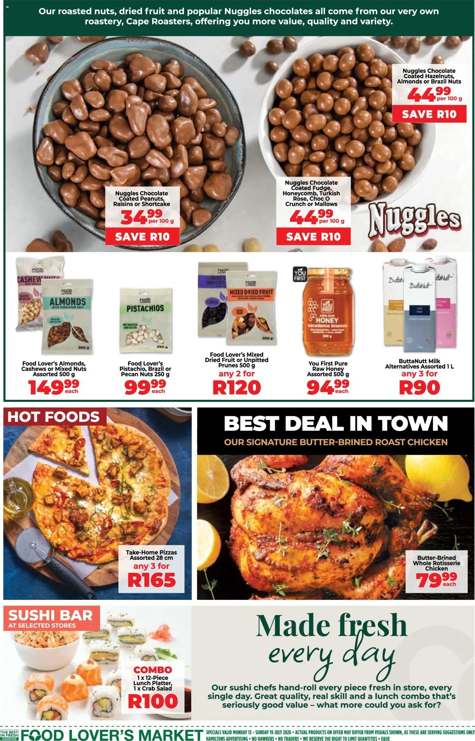 New Food Lover's Market catalogue – valid from 13/07/2026 | Page: 2 | Products: Milk, Chocolate, Nuts, Raisins