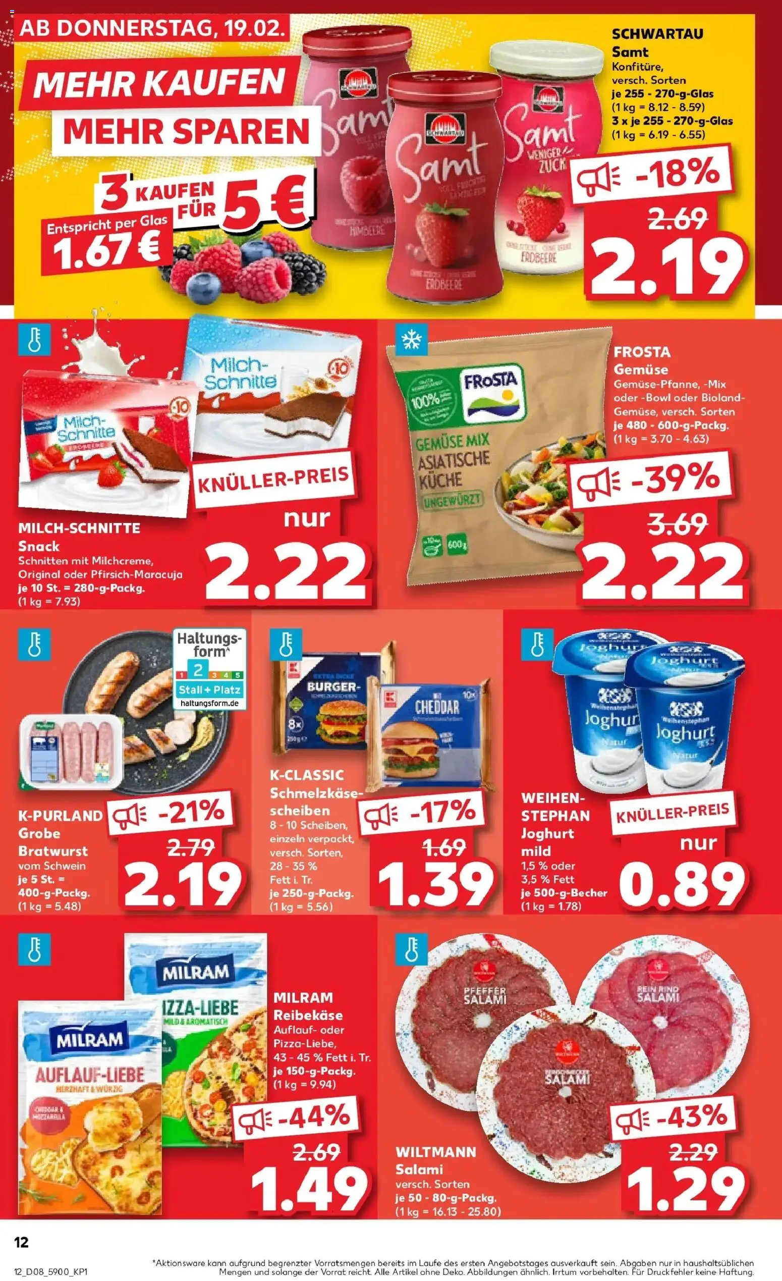 Kaufland prospekt Großenhain	 – gültig ab 22.02.2026 | Seite: 12 | Produkte: Schwartau samt, Frosta, Gemüse, Salami