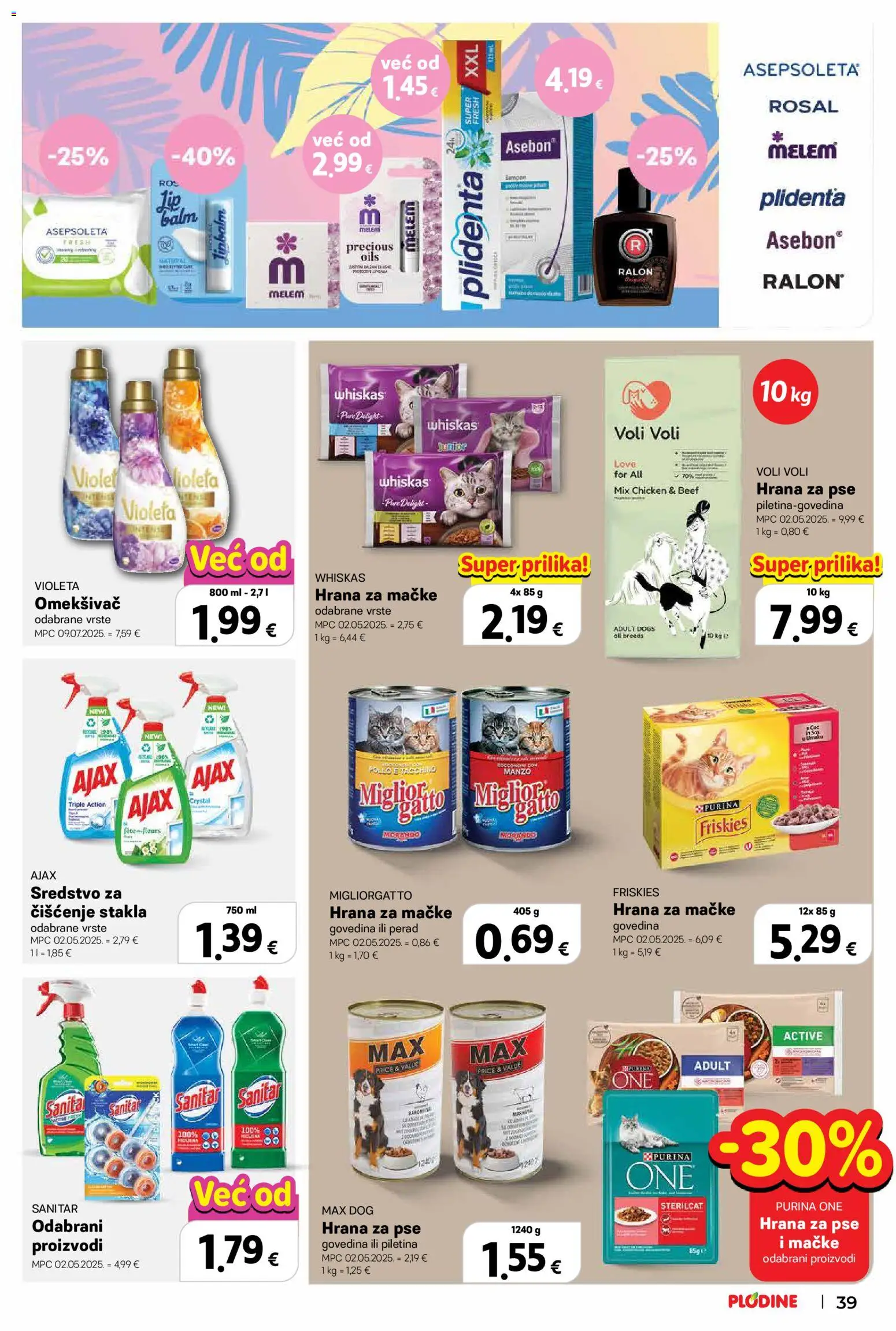 Plodine katalog | vrijedi od 08.07.2026 | Stranica: 39 | Proizvodi: Hrana za pse, Omekšivač, Govedina, Ajax
