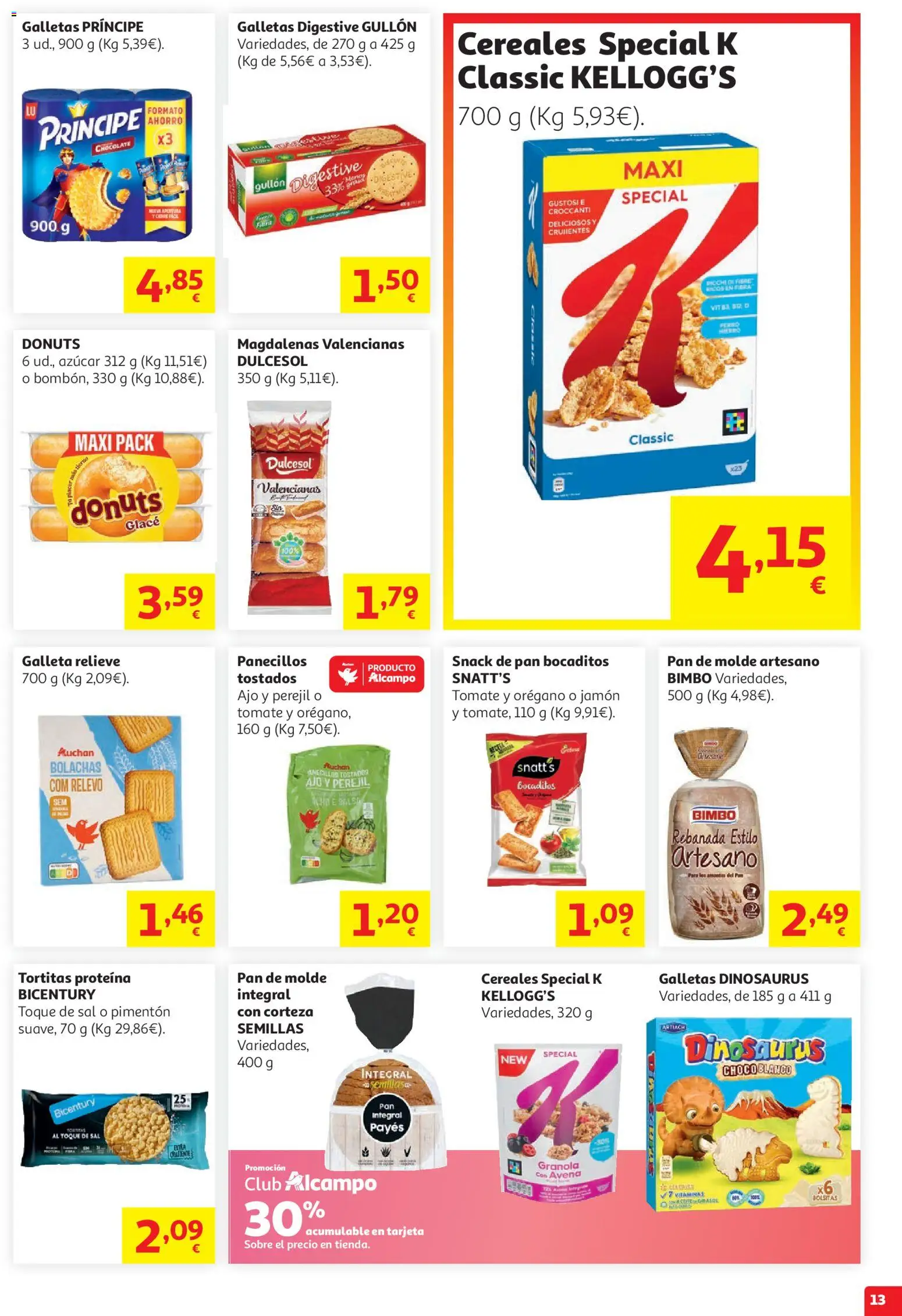 Alcampo HG Catalán Litoral │ válido desde el 29/07/2026 | Página: 13 | Productos: Pan, Jamón, Cereales, Galletas