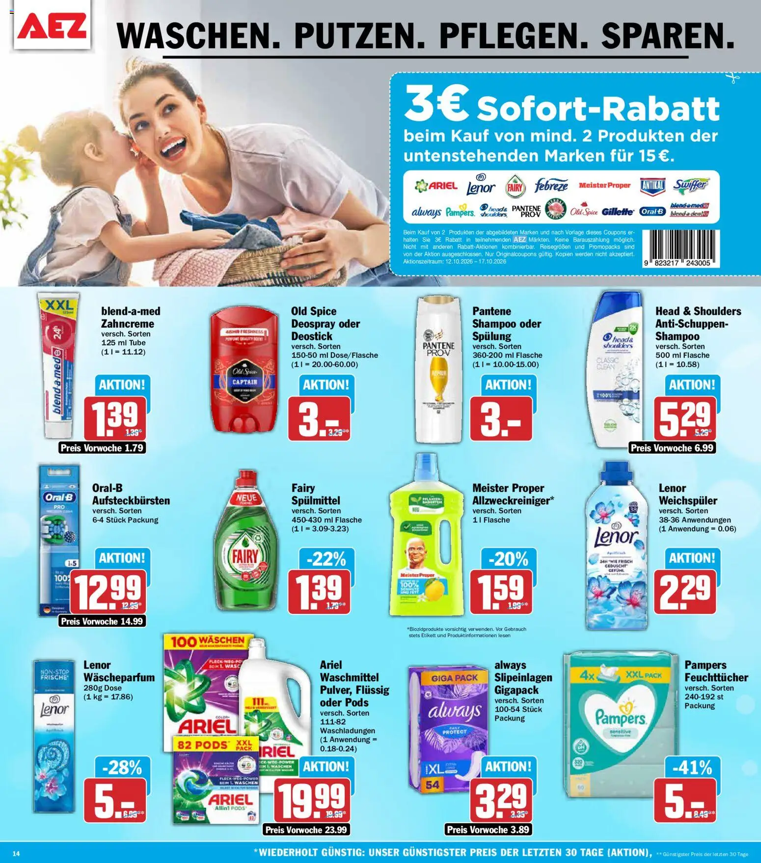 AEZ Prospekt – gültig ab 12.10.2026 | Seite: 14 | Produkte: Ariel, Pampers, Weichspüler, Swiffer