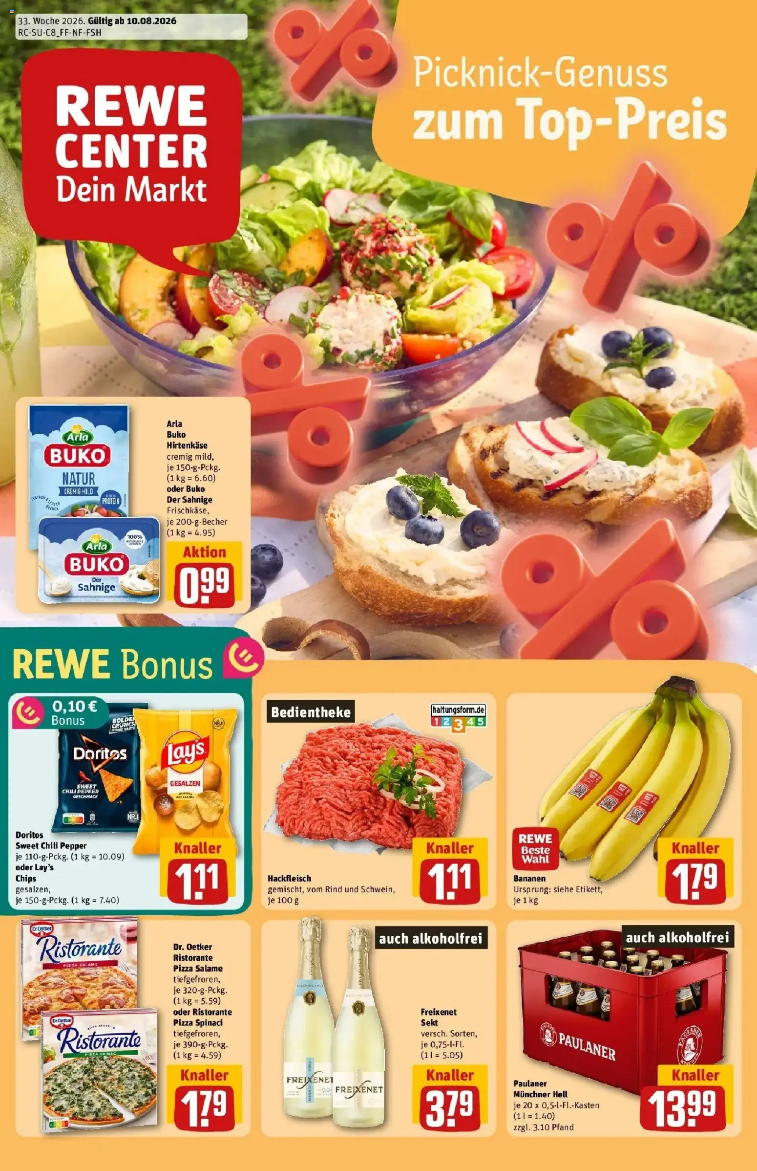 REWE Prospekt ab 10.08.2026 zum Blättern » Angebote | Seite: 1 | Produkte: Chili, Chips, Paulaner, Hackfleisch