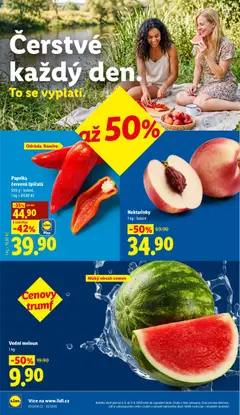 Náhled letáku Paprika červená špičatá, Paprika červená špičatá, 500 g - balení,, 1 kg = 89,80 Kč od 06.08.2026 | Strana: 12 | Produkty: Meloun, Nektarinky, Paprika, Paprika červená