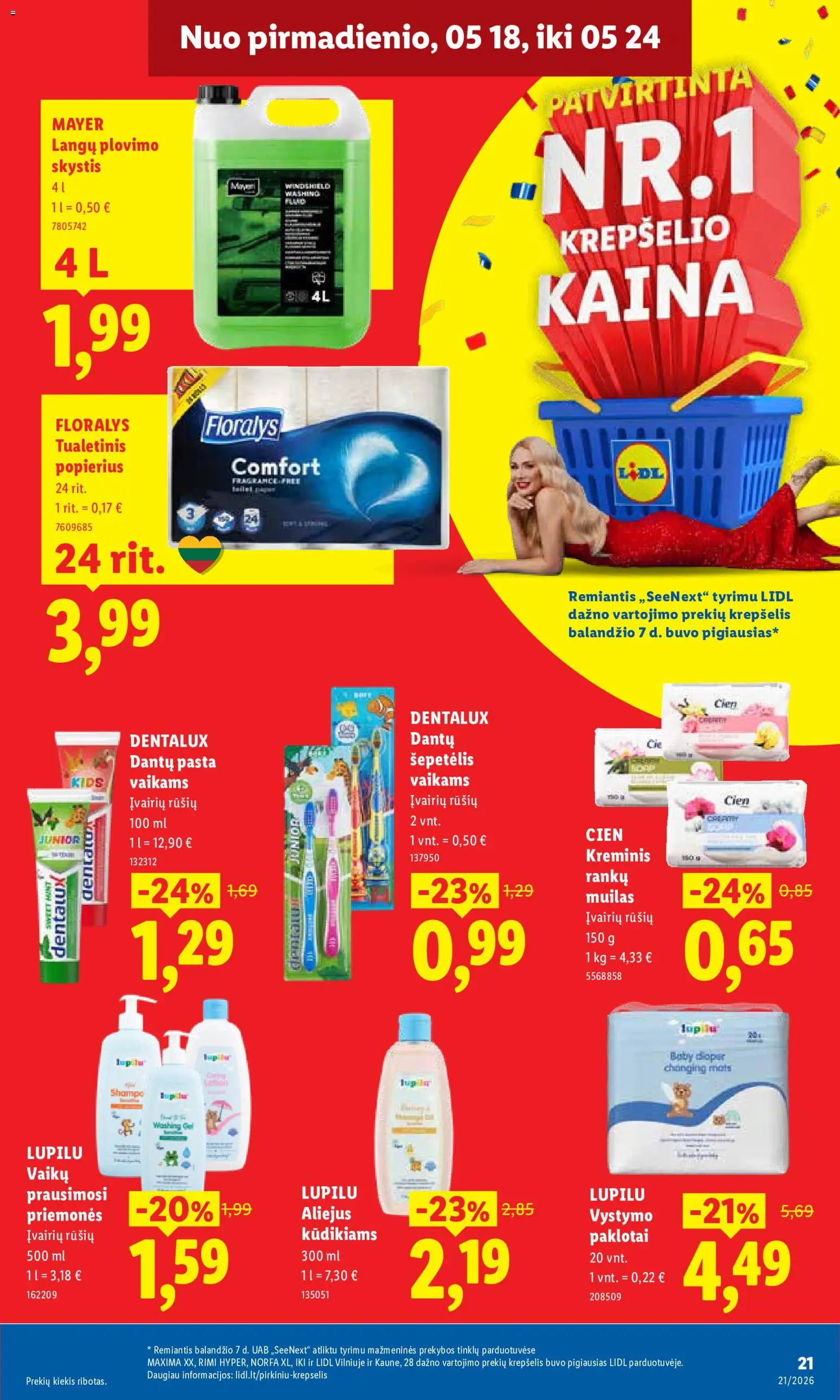 LIDL akcijos nuo 18.05.2026 | Puslapis: 21 | Prekių: Šepetėlis, Muilas, Krepšelis, Tualetinis popierius