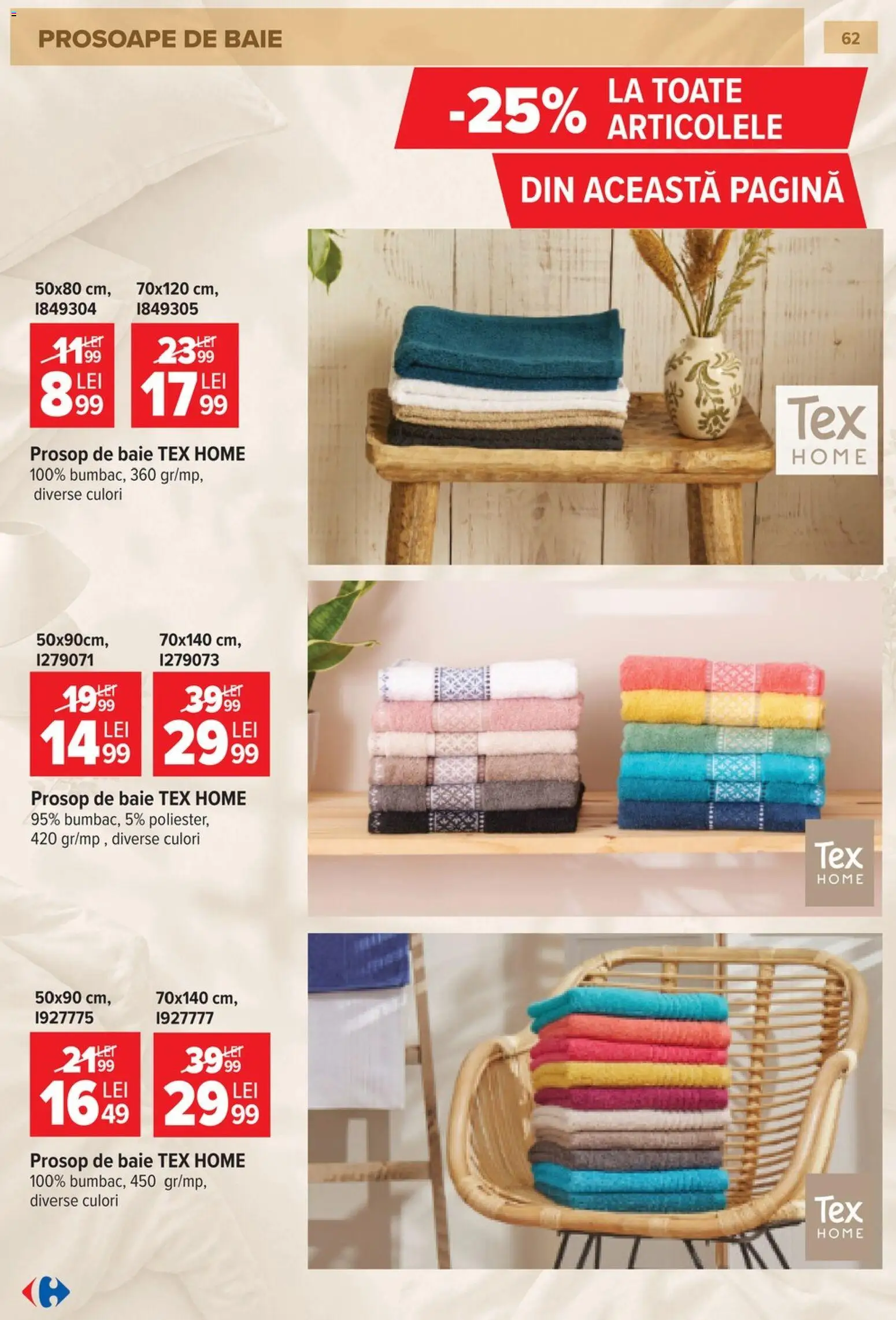 Noul catalog Carrefour – valabil de la 23.09.2026 | Pagină: 63 | Produse: Prosop de baie, Tex