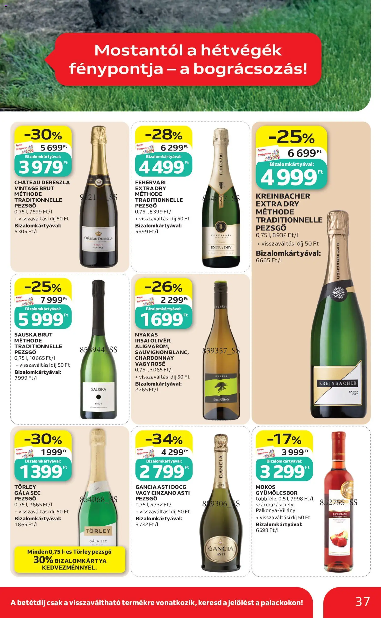 Auchan akciós ujság - amely érvényes a következő dátumtól: 21.05.2026 | Oldal: 37 | Termékek: Eperbor, Törley pezsgő, Pezsgő