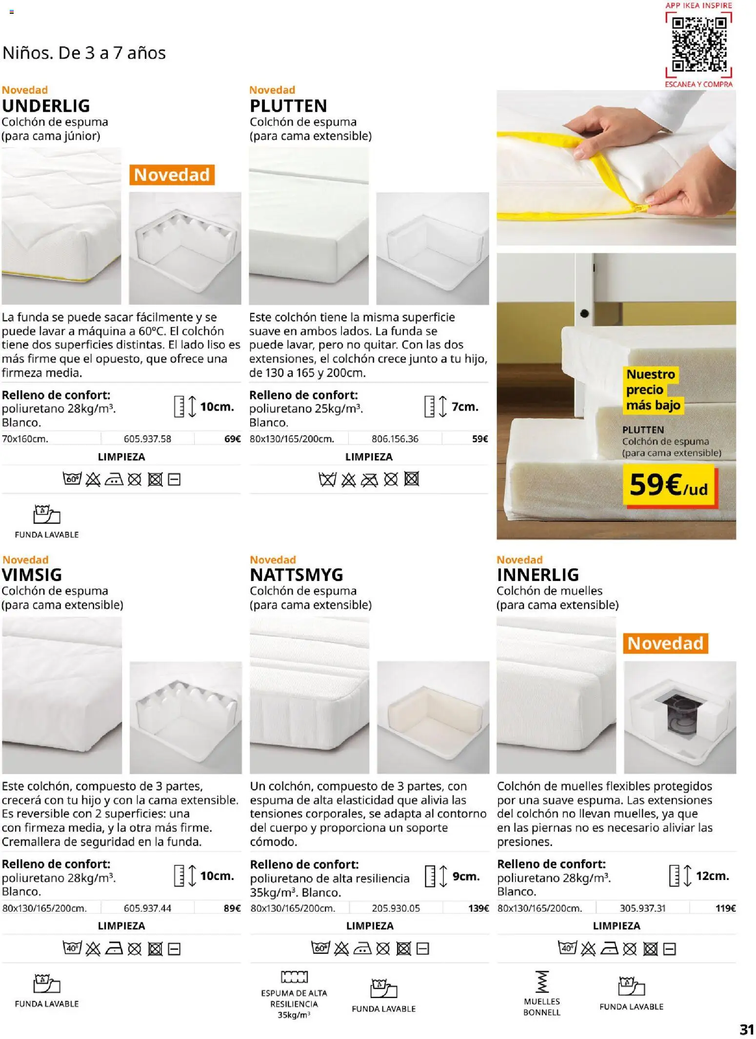 Catálogo IKEA Confort │ válido desde el 01.02.2026 | Página: 31 | Productos: Colchon, Funda, Cama