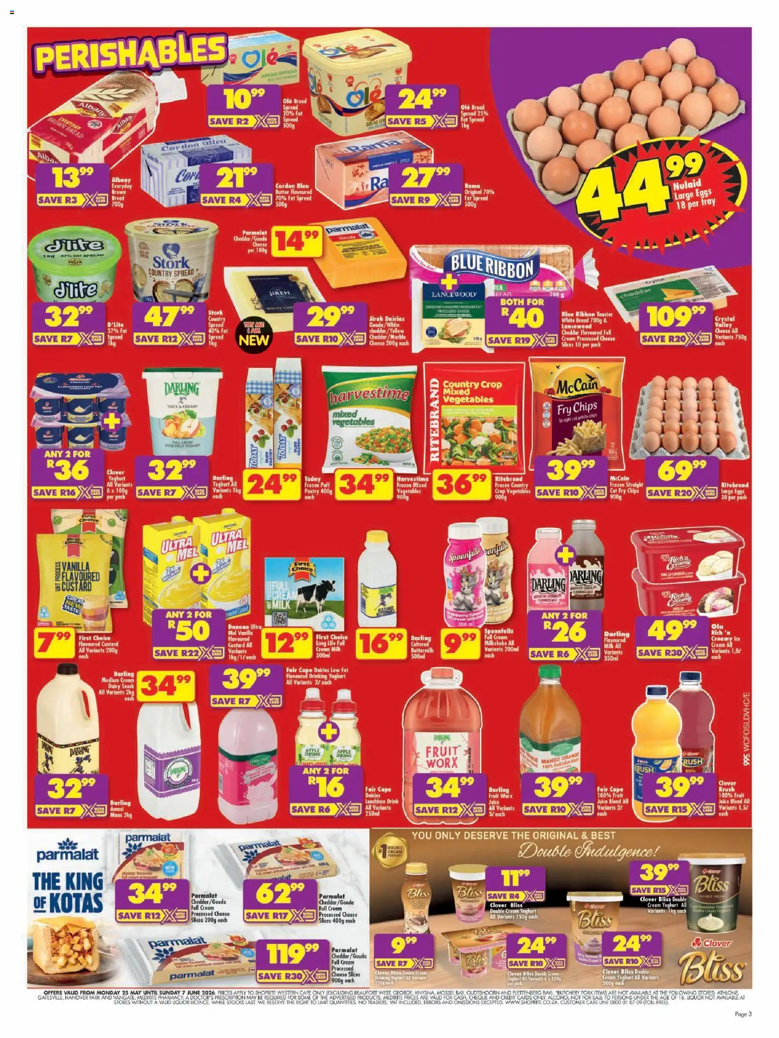 New Shoprite catalogue – valid from 25.05.2026 | Page: 3 | Products: Custard, Eggs, Bread, Cream