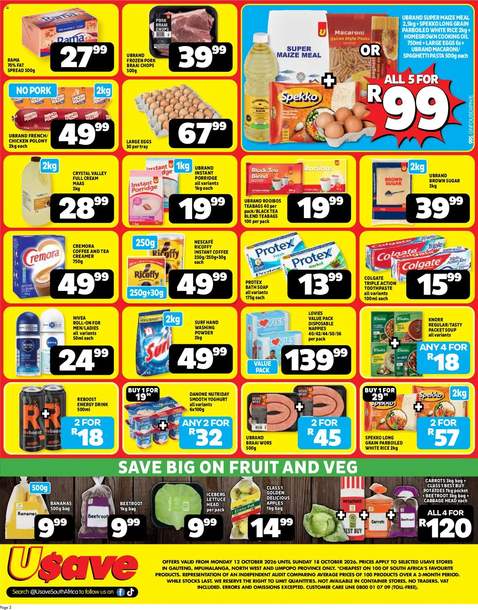 New Usave catalogue – valid from 12/10/2026 | Page: 2 | Products: Oil, Apples, Pasta, Spaghetti