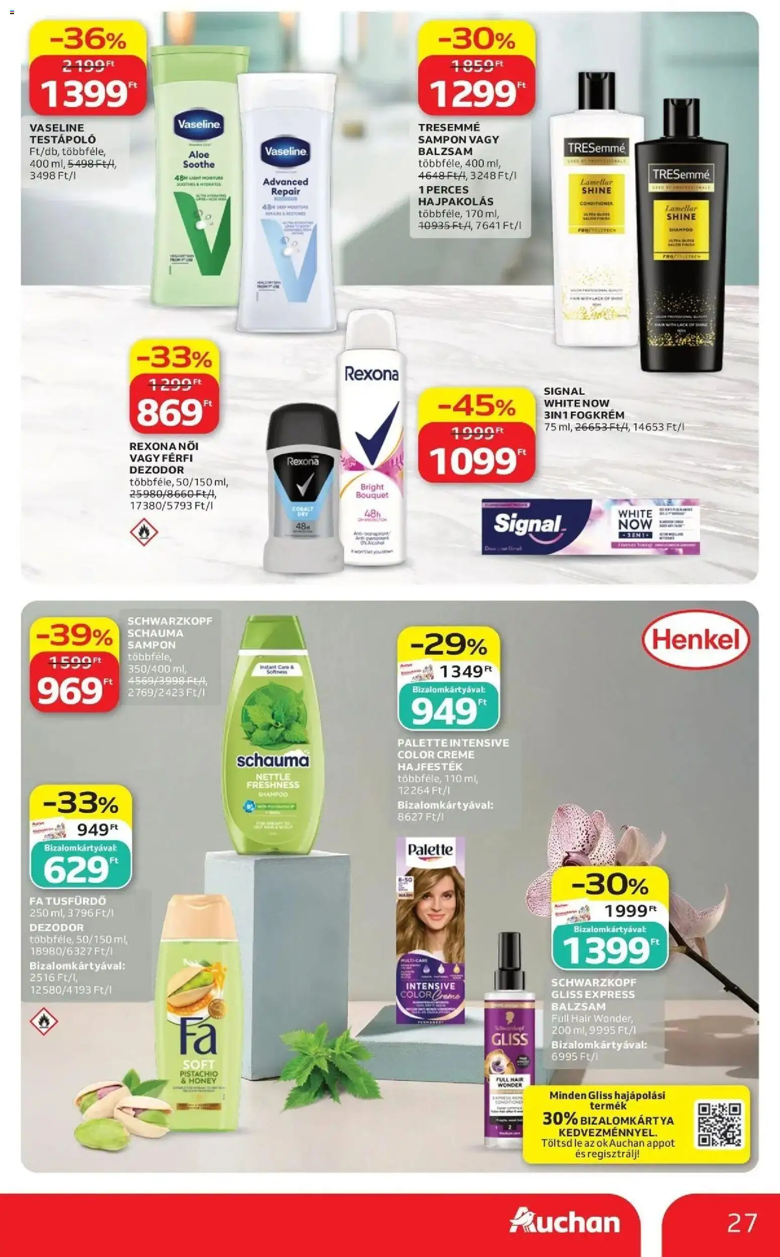 Auchan akciós újság Kecskemét - 2026.10.29. -tól/töl > akció, lapozható szórólap 🛍️ | Oldal: 27 | Termékek: Rexona, Sampon, Dezodor, Fogkrém