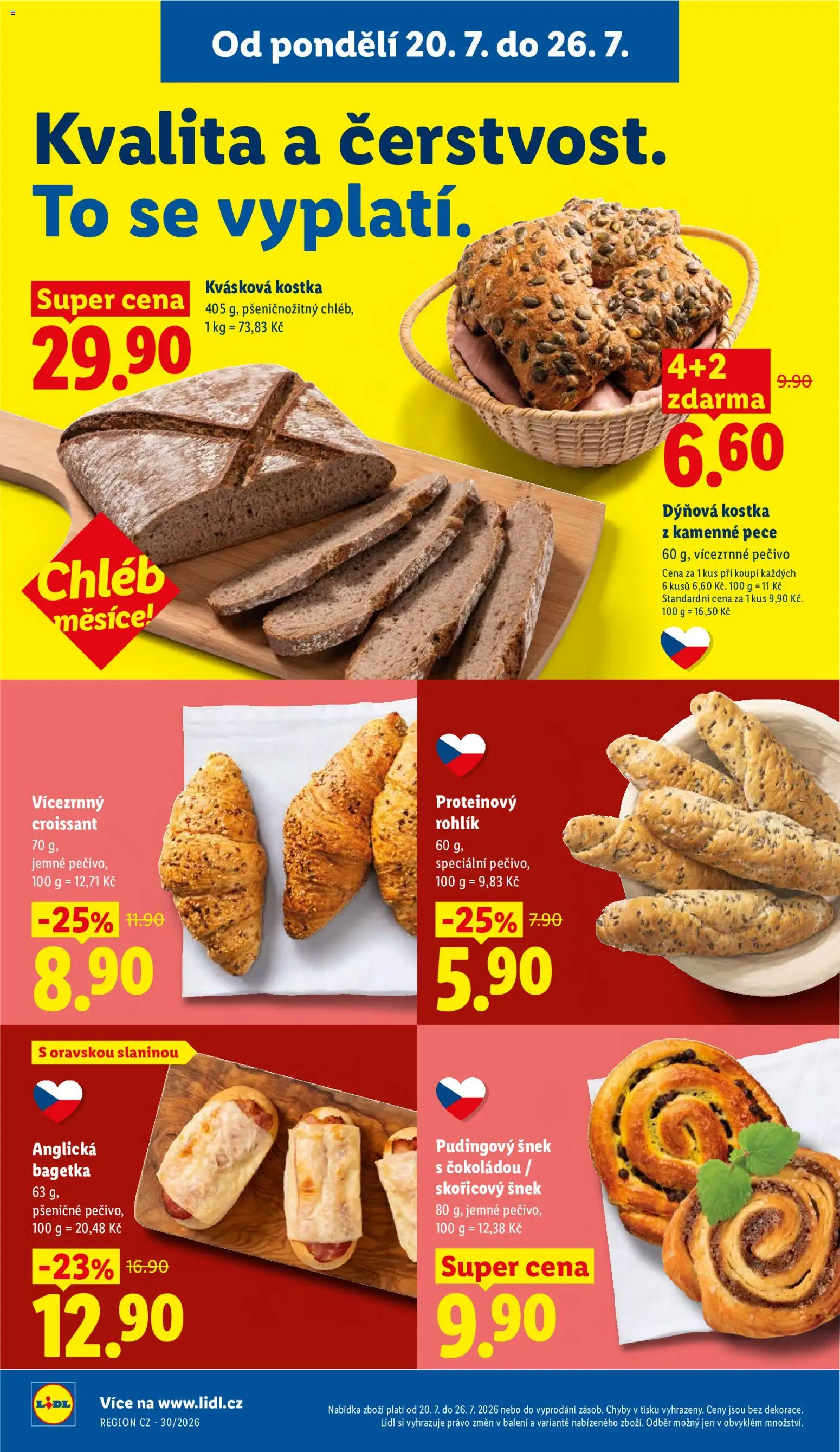 Lidl leták od 20.07.2026 | Strana: 14 | Produkty: Chléb, Rohlík, Proteinový croissant, Pečivo