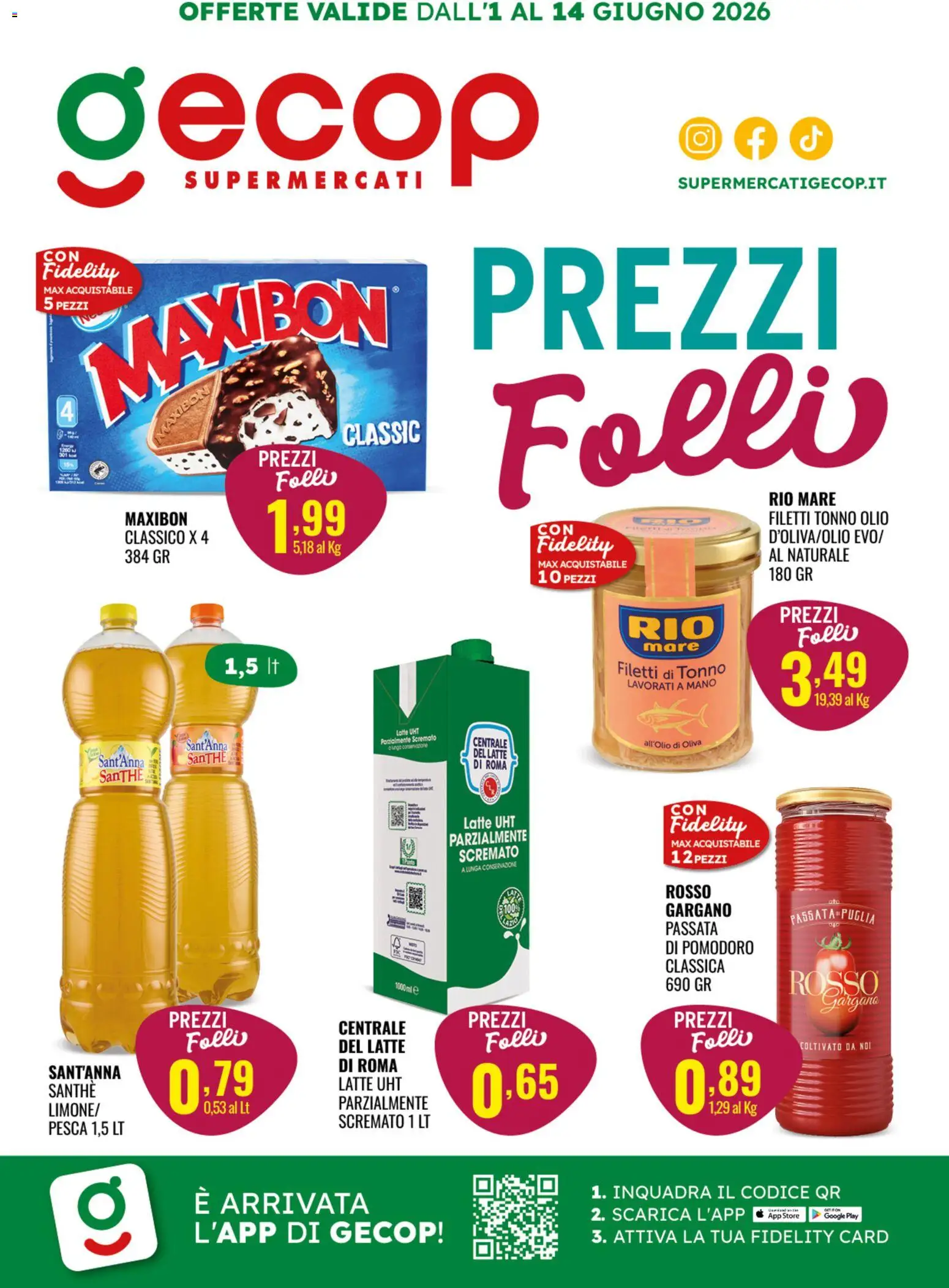 Volantino GECOP del 01.06.2026 | Pagina: 1 | Prodotti: Latte, Olio, Pesca, Tonno