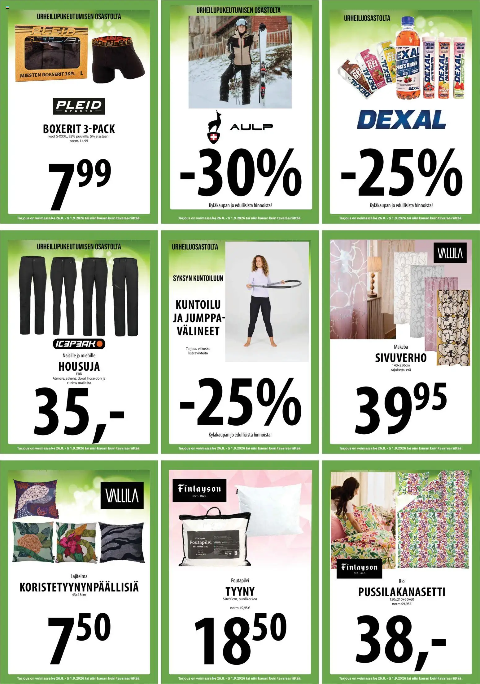 Sale tarjoukset – voimassa 26/08/2026 alkaen | Sivu: 13 | Tuotteet: Pussilakanasetti, Tyyny, Bokserit