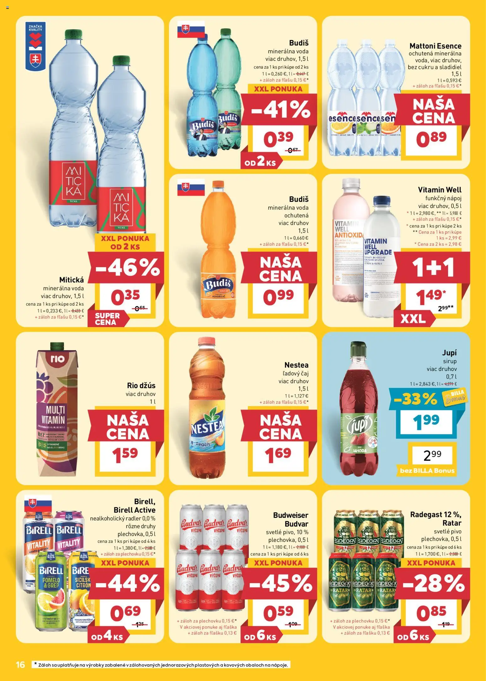Nové Billa akcie – leták je platný od 23.09.2026 | Strana: 16 | Produkty: Pivo, Radegast, Radler, Pomelo