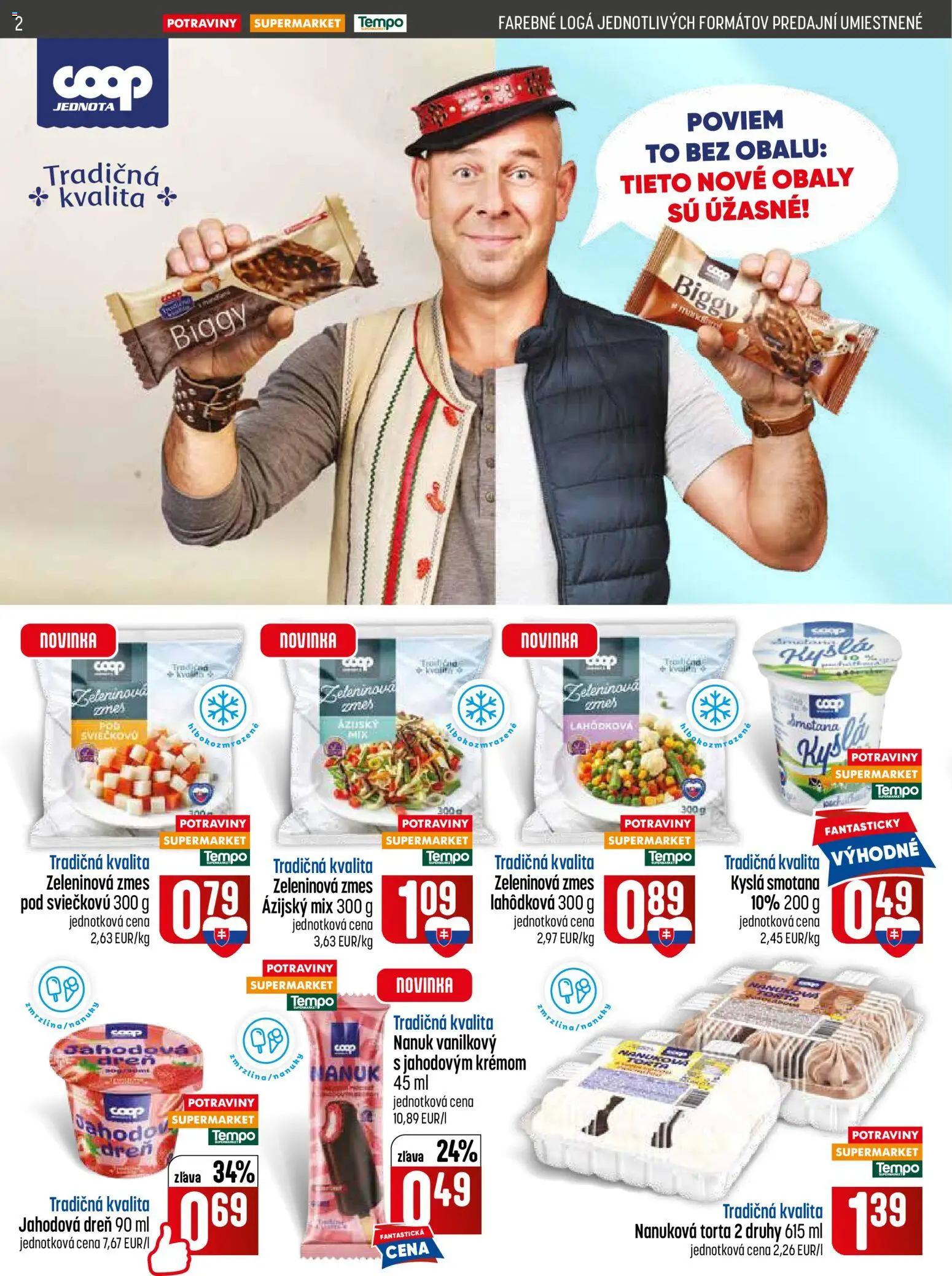 Nové COOP Jednota akcie – leták je platný od 11.06.2026 | Strana: 2 | Produkty: Smotana, Nanuk, Torta