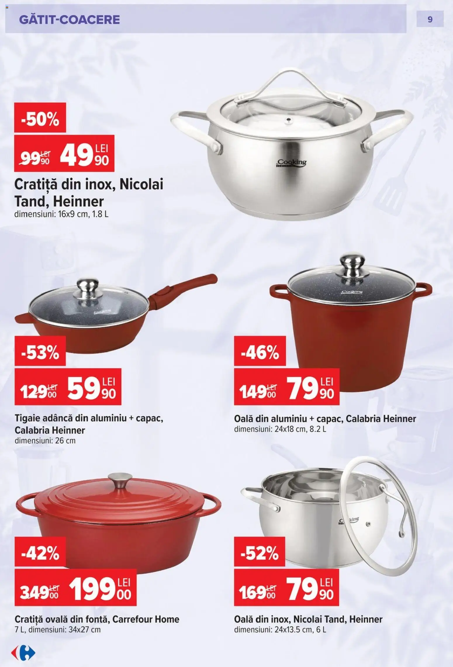 Noul catalog Carrefour – valabil de la 23.09.2026 | Pagină: 9 | Produse: Tigaie, Cratiță, Oală