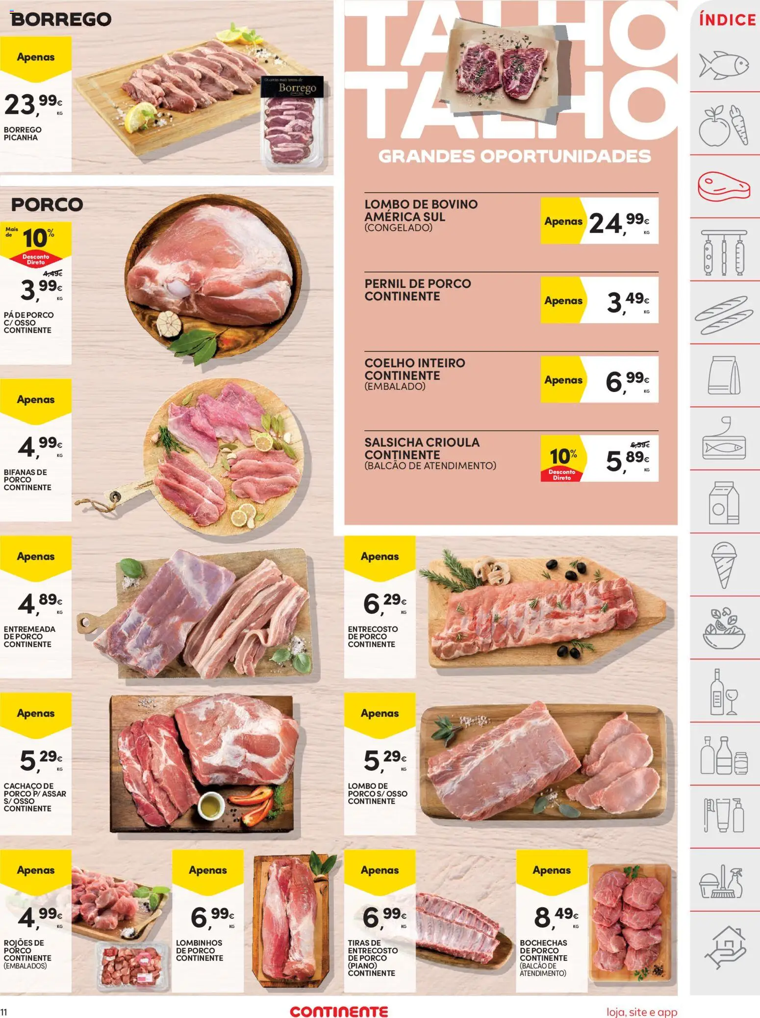 Continente folheto │ válido de 04/08/2026 | Página: 11 | Produtos: Pernil, Salsicha, Lombo, Coelho