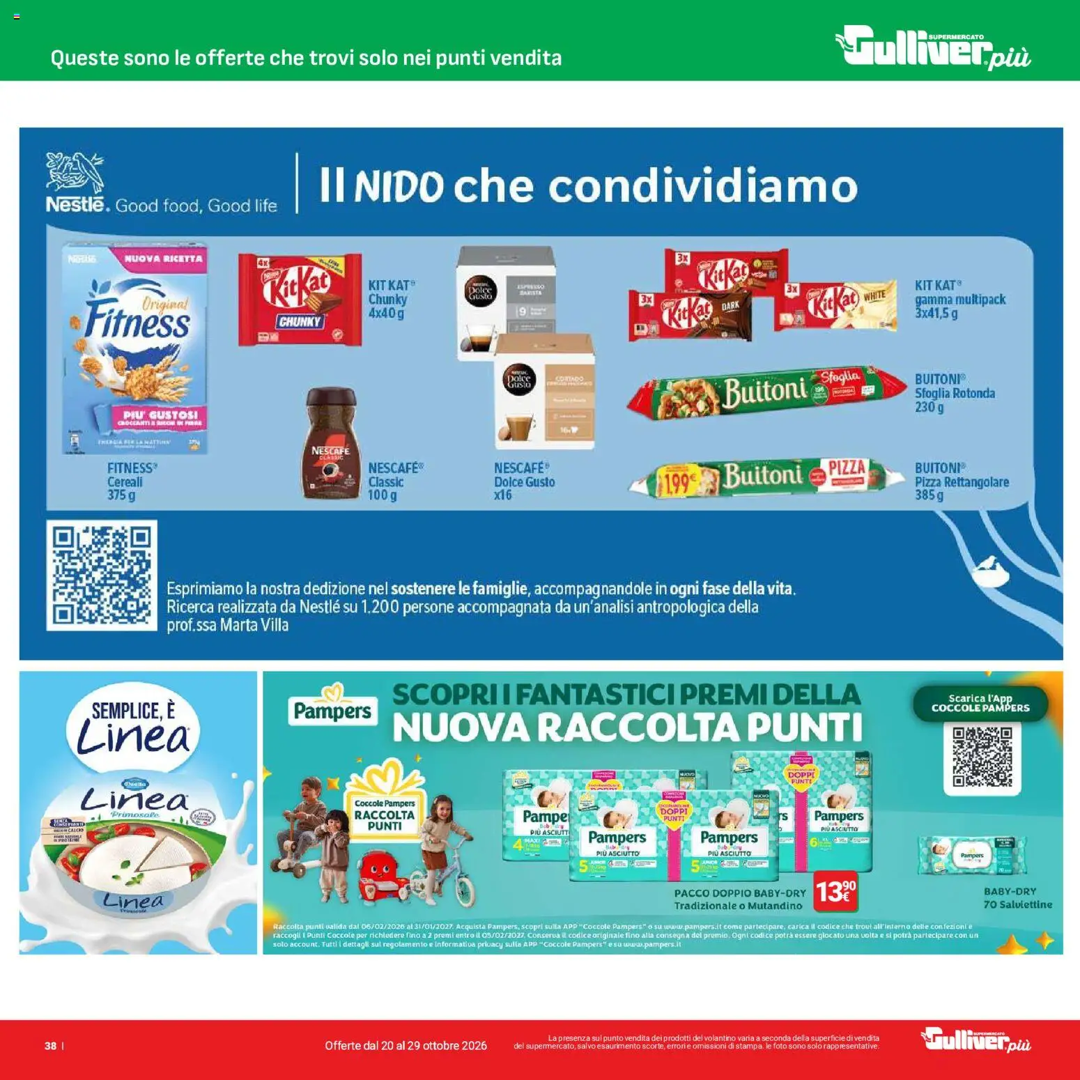 Volantino Gulliver del 20/10/2026 | Pagina: 38 | Prodotti: Pizza, Cereali, Pampers, Nescafé