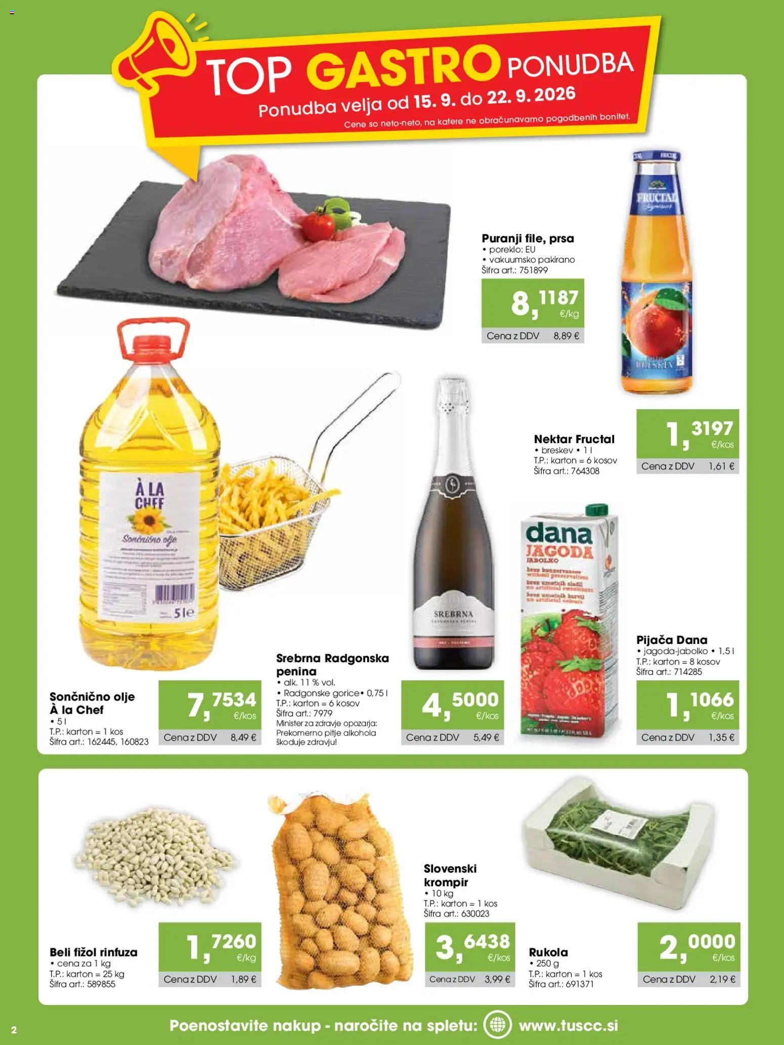 Novi Tuš katalog ponudbe – veljaven od 15.09.2026 | Stran: 2 | Izdelki: Kos, Penina, Olje, Krompir