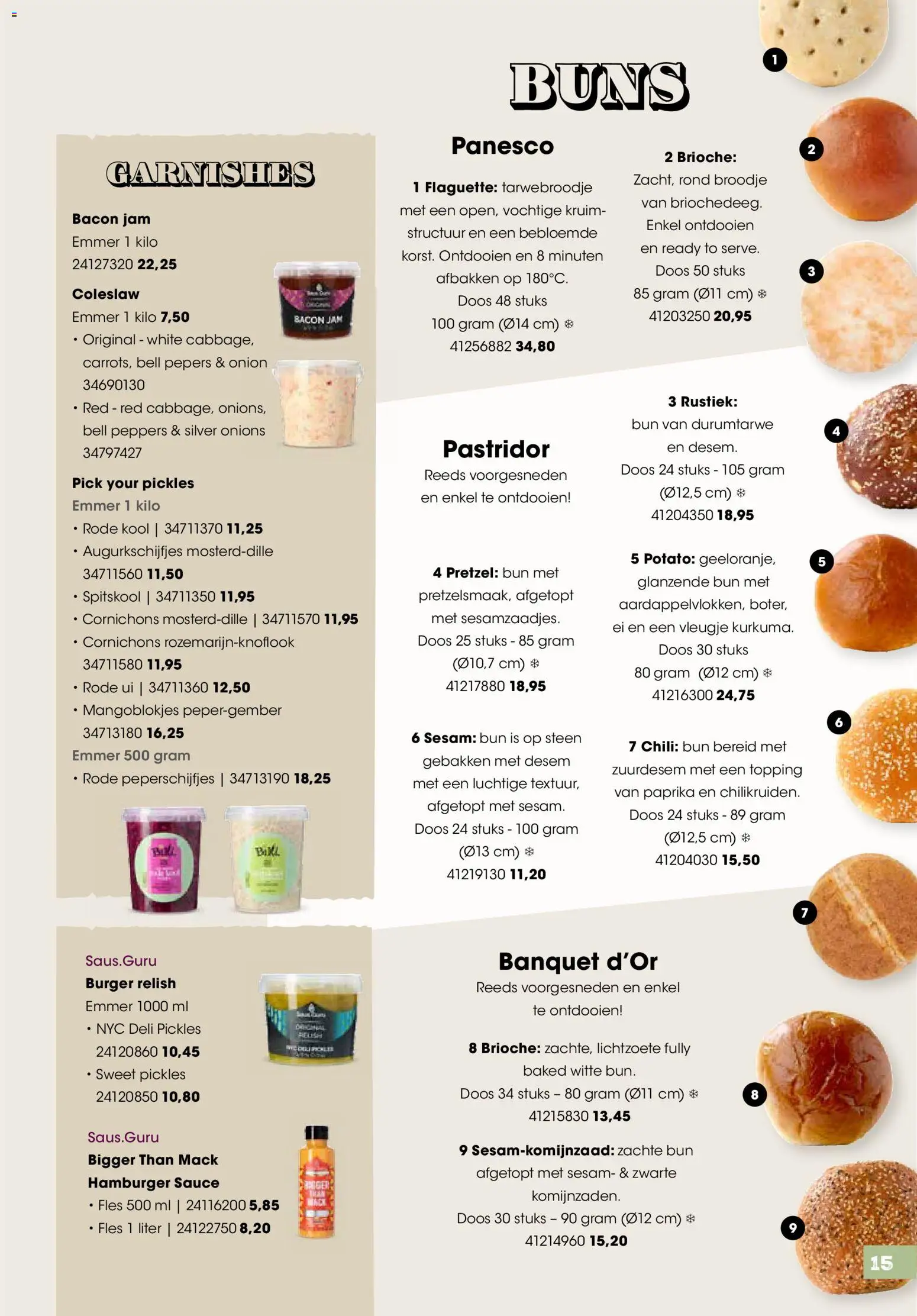 {H1} | Pagina: 15 | Producten: Pretzel, Bacon, Sesam, Rode ui